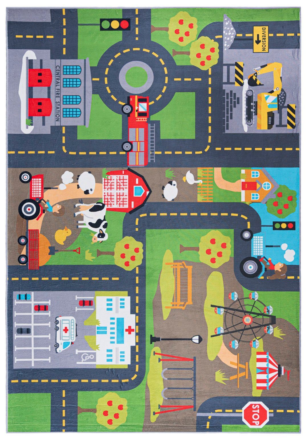 Kinderteppich Kinderteppich Spiel Teppich Kinderzimmerteppich Straße Grün Grau, Mazovia, 200 x 300 cm, Fußbodenheizung, Allergiker geeignet, Rutschfest