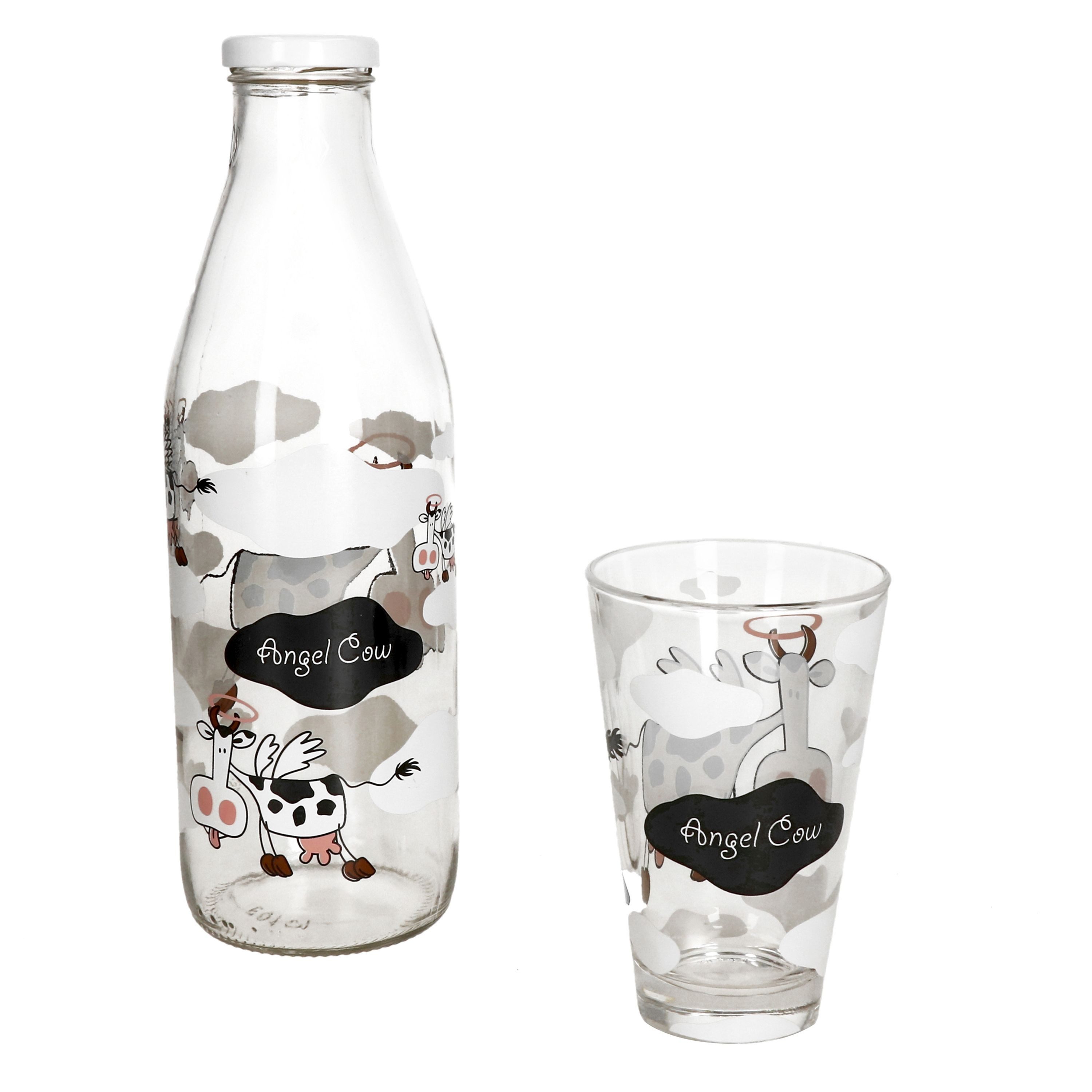 MamboCat Milchbehälter Ritzenhoff&Breker Milchflaschen Set Angel Cow Trinkflasche + Glas