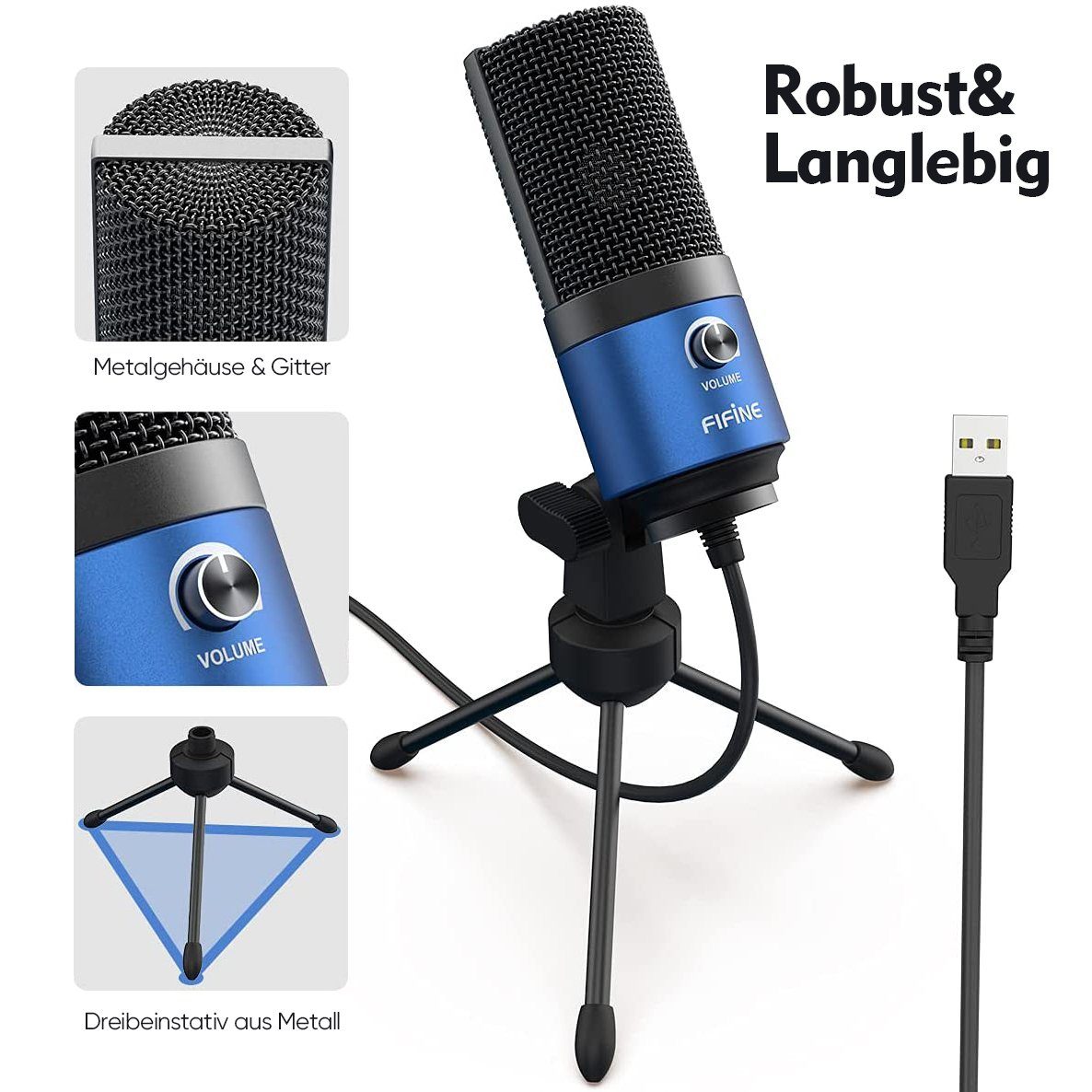 FIFINE Mikrofon USB Kondensator Mikrofon Streaming mit Ständer PC Mac