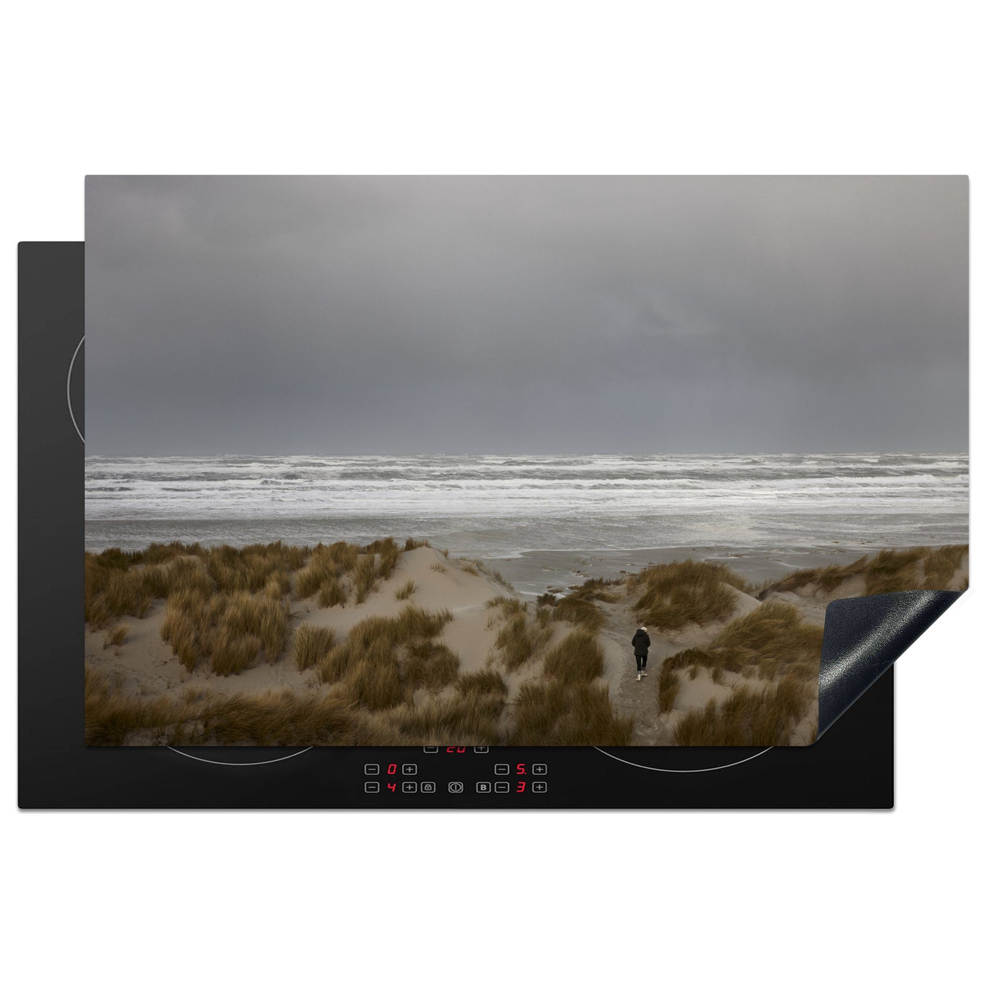 MuchoWow Herdblende-/Abdeckplatte Blick von den Dünen auf einen dunklen Himmel auf Terschelling, Vinyl, (1 tlg), 81x52 cm, Induktionskochfeld Schutz für die küche, Ceranfeldabdeckung