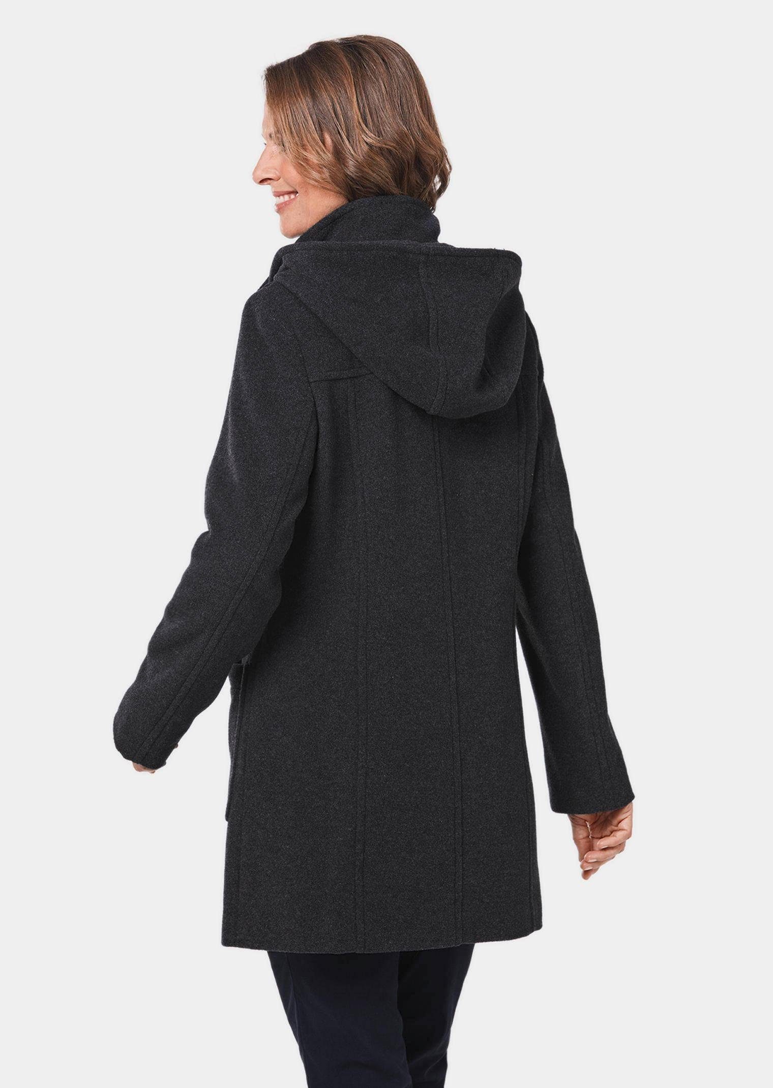 GOLDNER Kurzmantel Kurzgröße: Eleganter Wintermantel mit Kapuze Dufflecoat mit Stehkragen, Reißverschluss, Taschen und Langarm