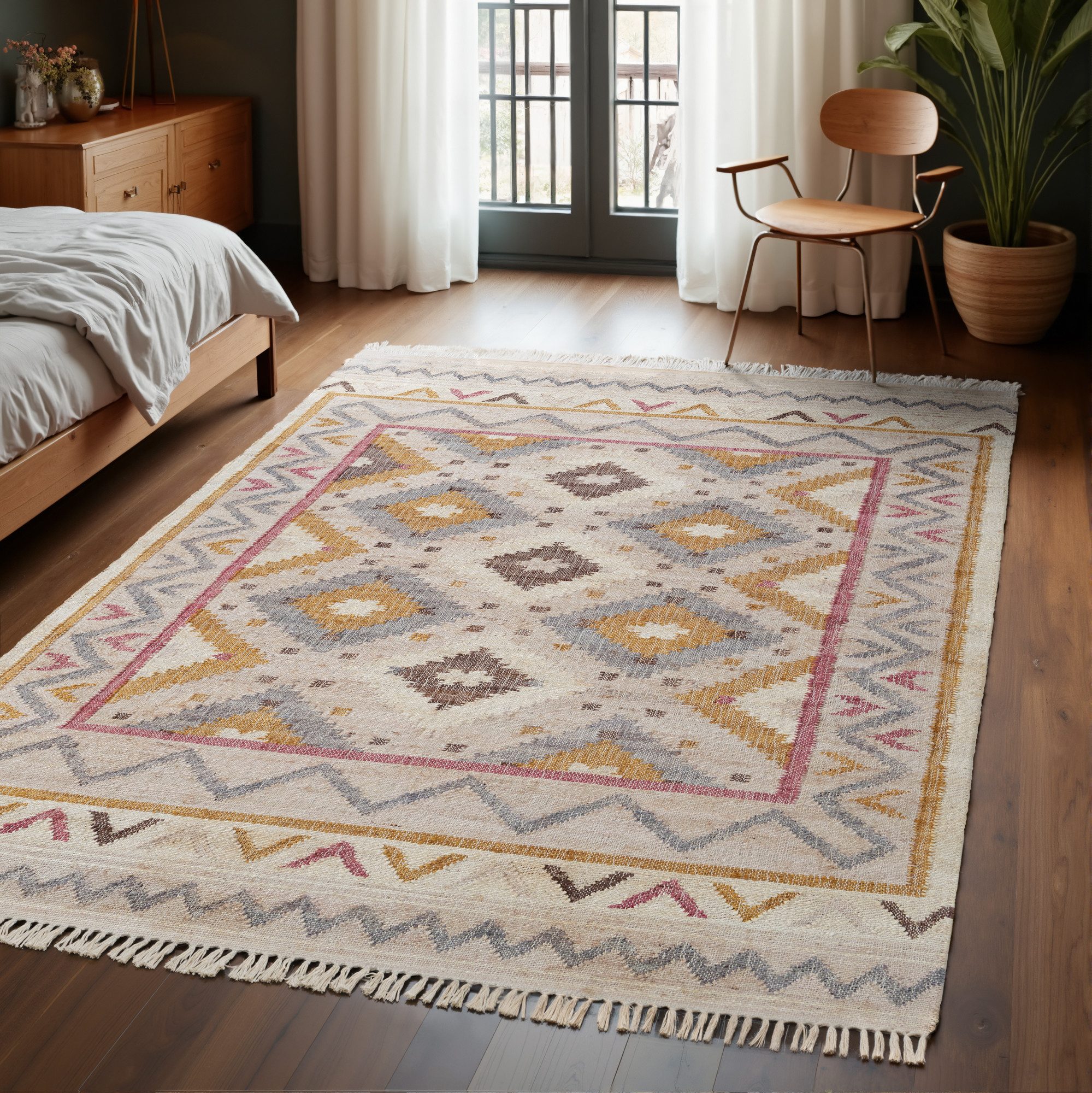 ELLE DECORATION Teppich Kelim Imani, rechteckig, Höhe: 3 mm, Jute, Baumwolle, Natur, Handgewebt, Kelim, orientalisch, Boho