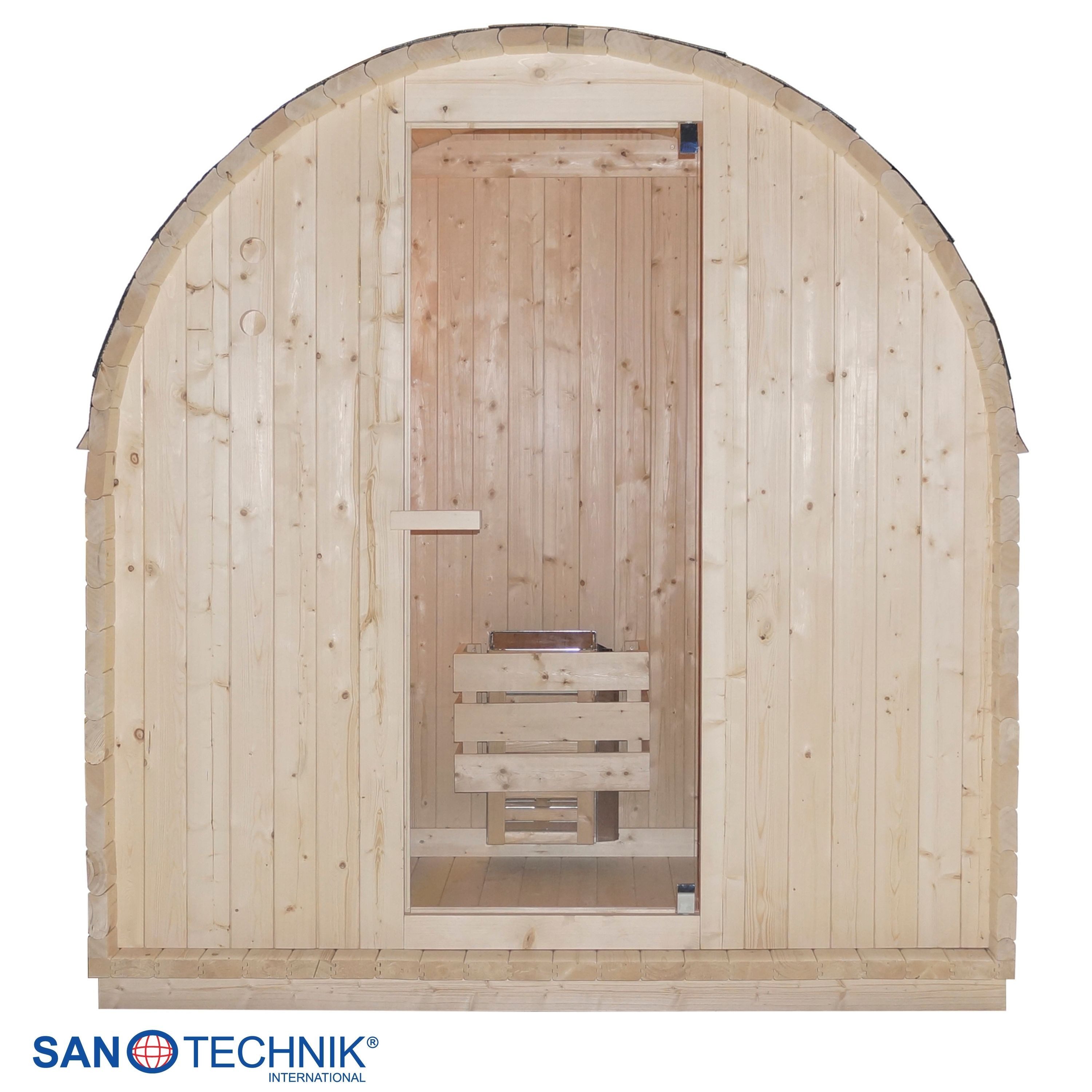 Sanotechnik Sauna Außensauna ISLAND, BxTxH: 189 x 200 x 120 cm, 38 mm, 2 oder 4 Personen; inkl. 3,6 kW oder 8 kW Saunaofen und Saunasteine