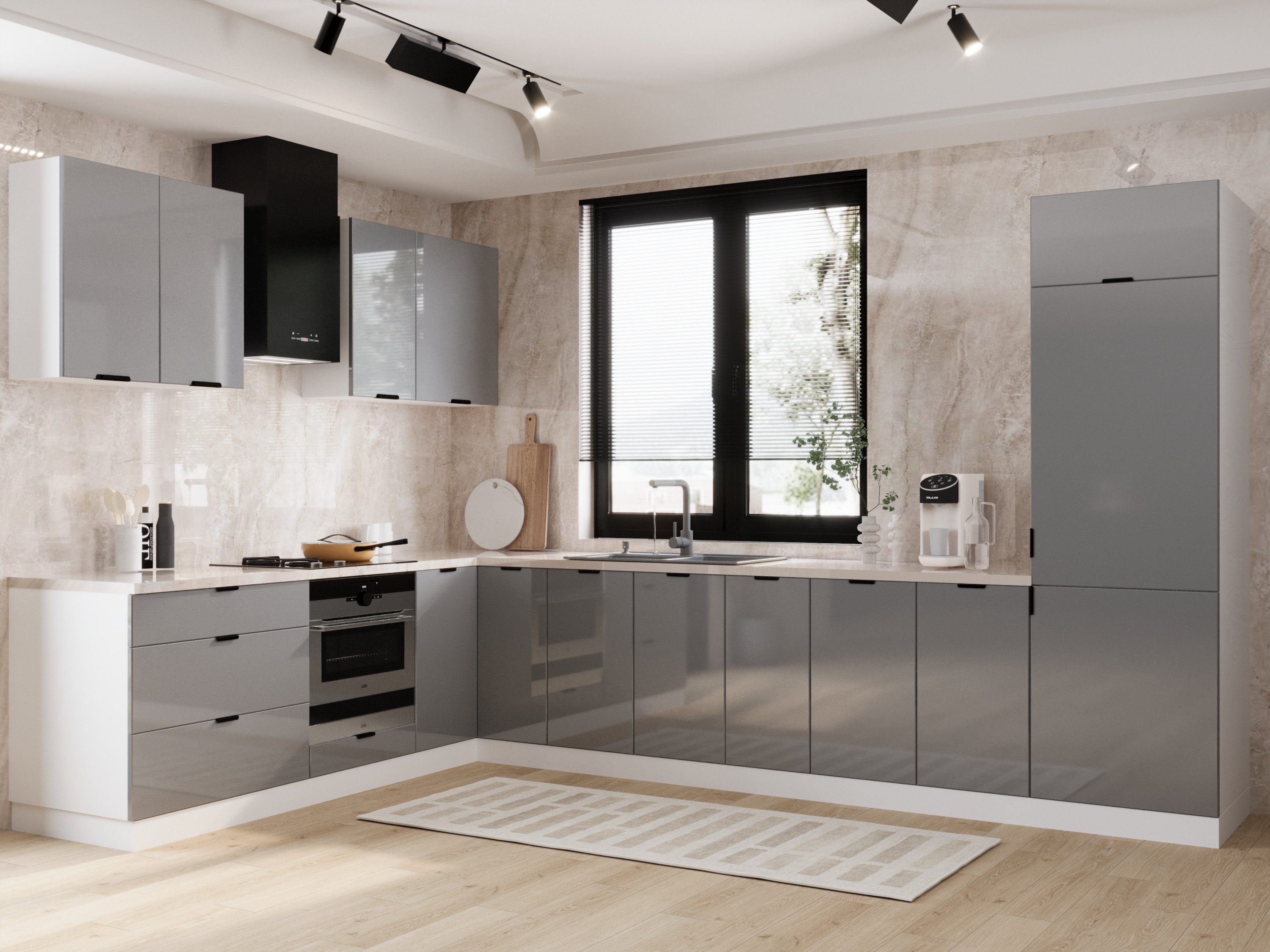 ROYAL24_MARKT Winkelküche – 230 × 340 cm – Lunara – Ohne Arbeitsplatte & Elektrogeräte, (Set), Beste Güte - Innovativ - Modern
