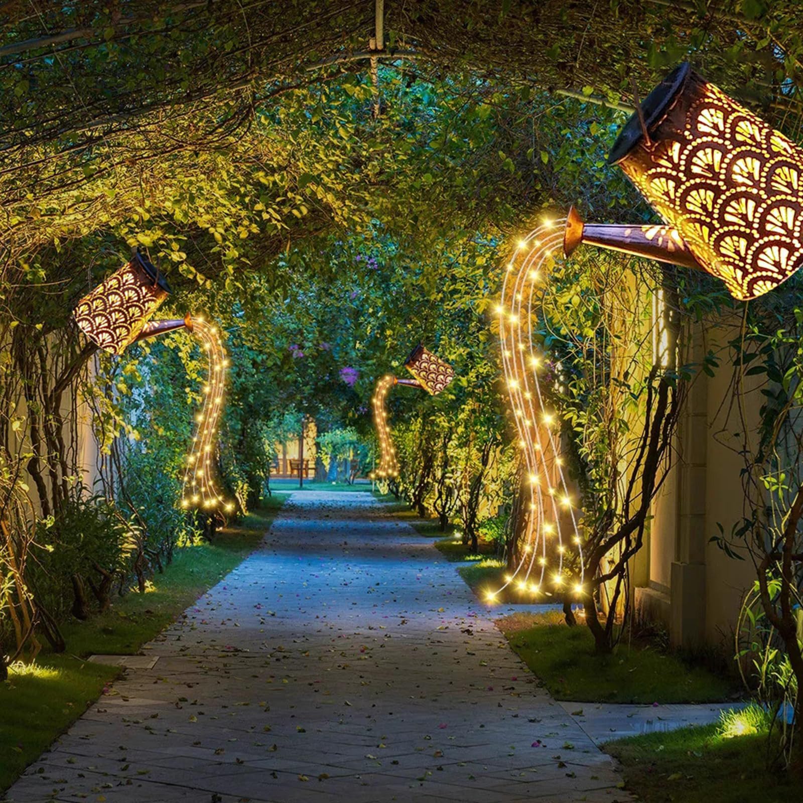 LQWELL LED Solarleuchte Solar Gießkanne mit Wasserfall Lichterkette Lampe, günstig online kaufen