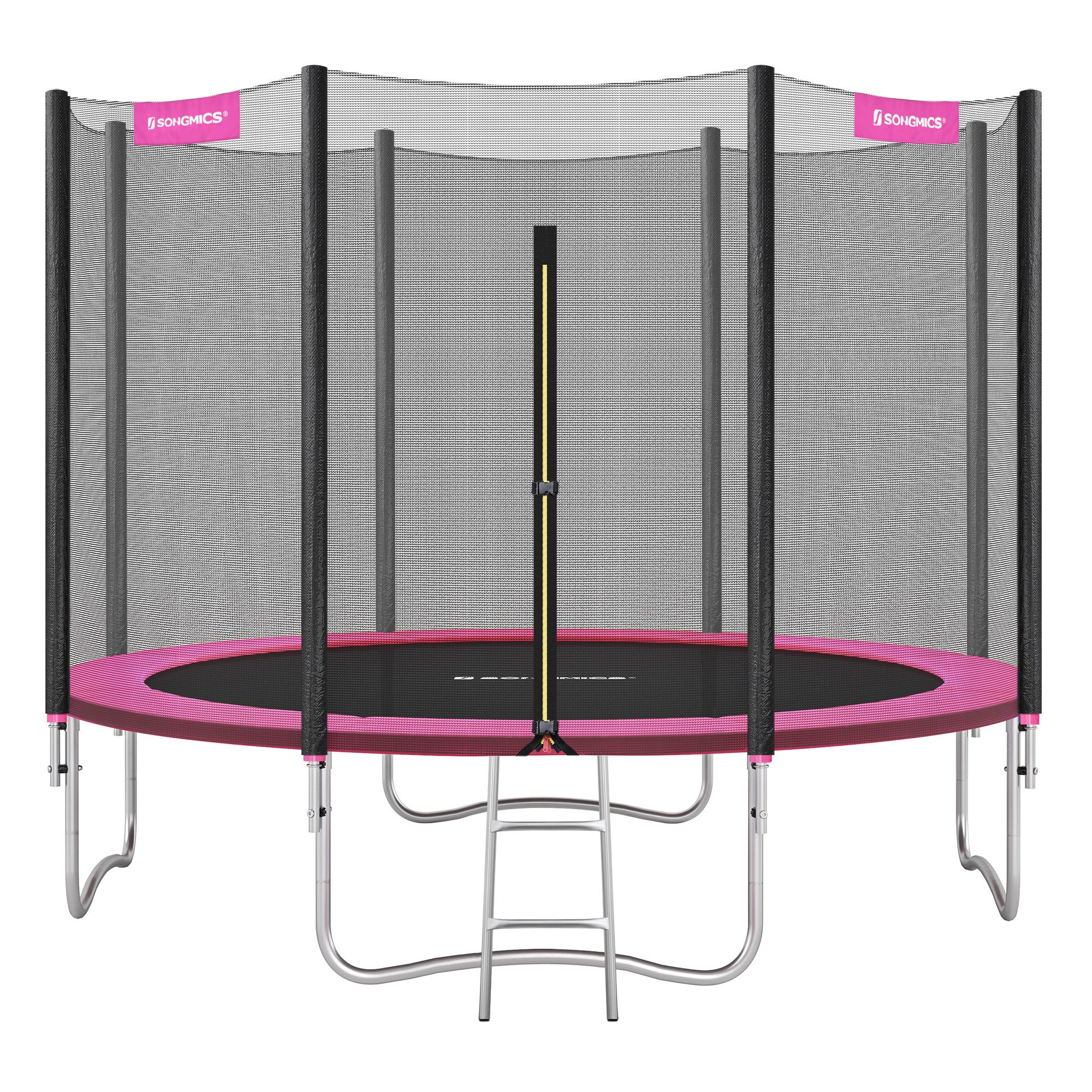 SONGMICS Gartentrampolin mit Randabdeckung, Sicherheitsnetz, Leiter und gepolsterten Stangen, Ø244/Ø305/ Ø366 cm, mit Leiter und gepolsterten Stangen