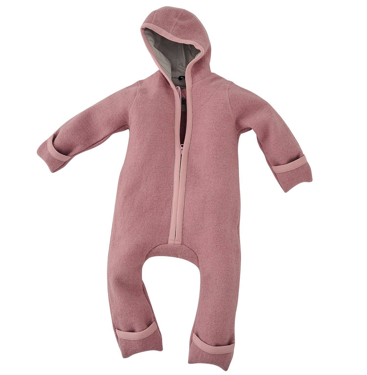 Alavya Panda Overall WALKOVERALL, Baby Wollwalk-Overalls aus Natur 100% Bio-Schurwolle Wollfleece mit Reißverschluss, Walk Woll-Anzug für Kleinkind und Baby Rosa