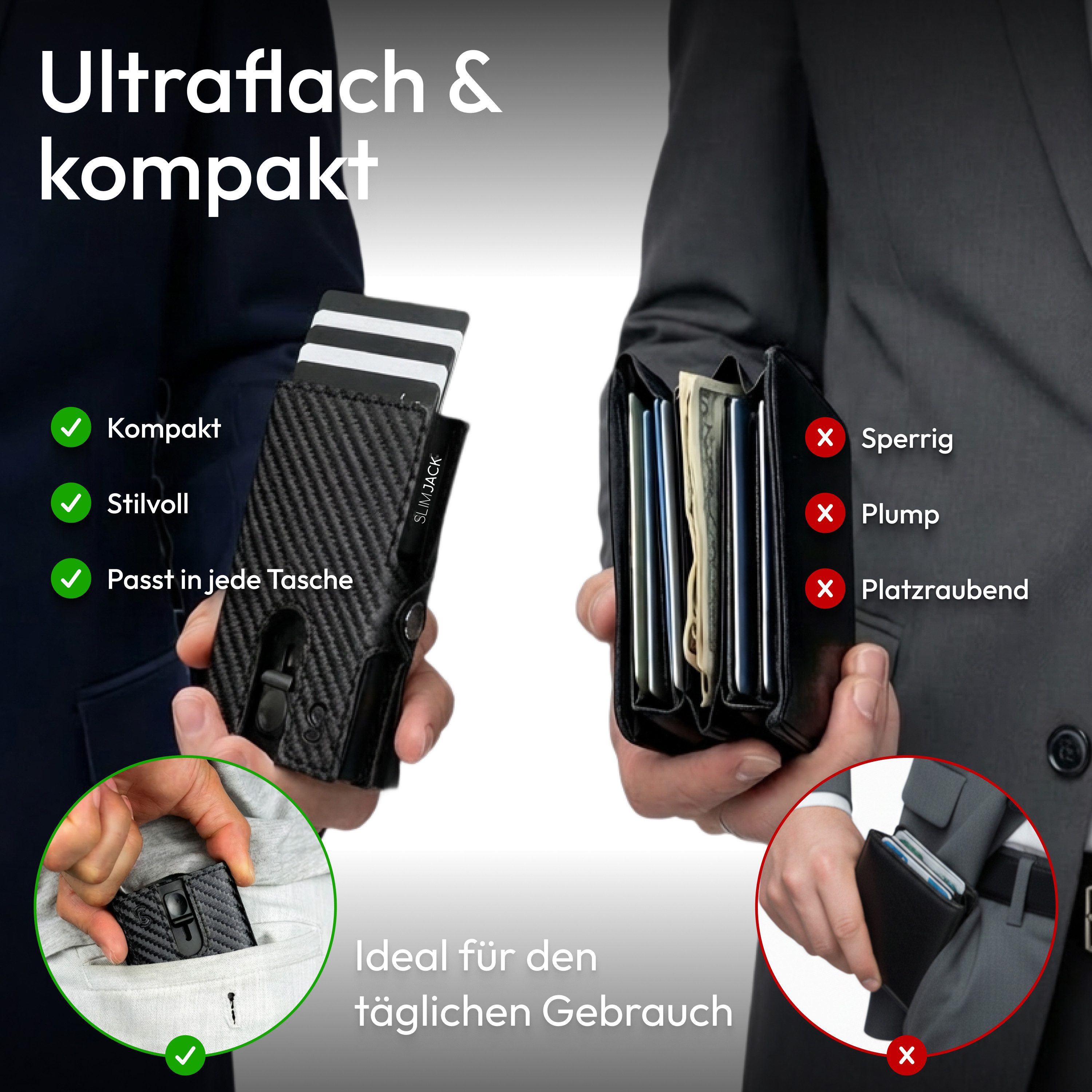 SLIMJACK Mini Geldbörse Herren - echt Leder - Münzfach RFID-Schutz - Cardholder - Slim Wallet (Portmonee), - Mini Geldbeutel - Portemonnaie - Kartenhalter - Kre – Bild 4 von 5