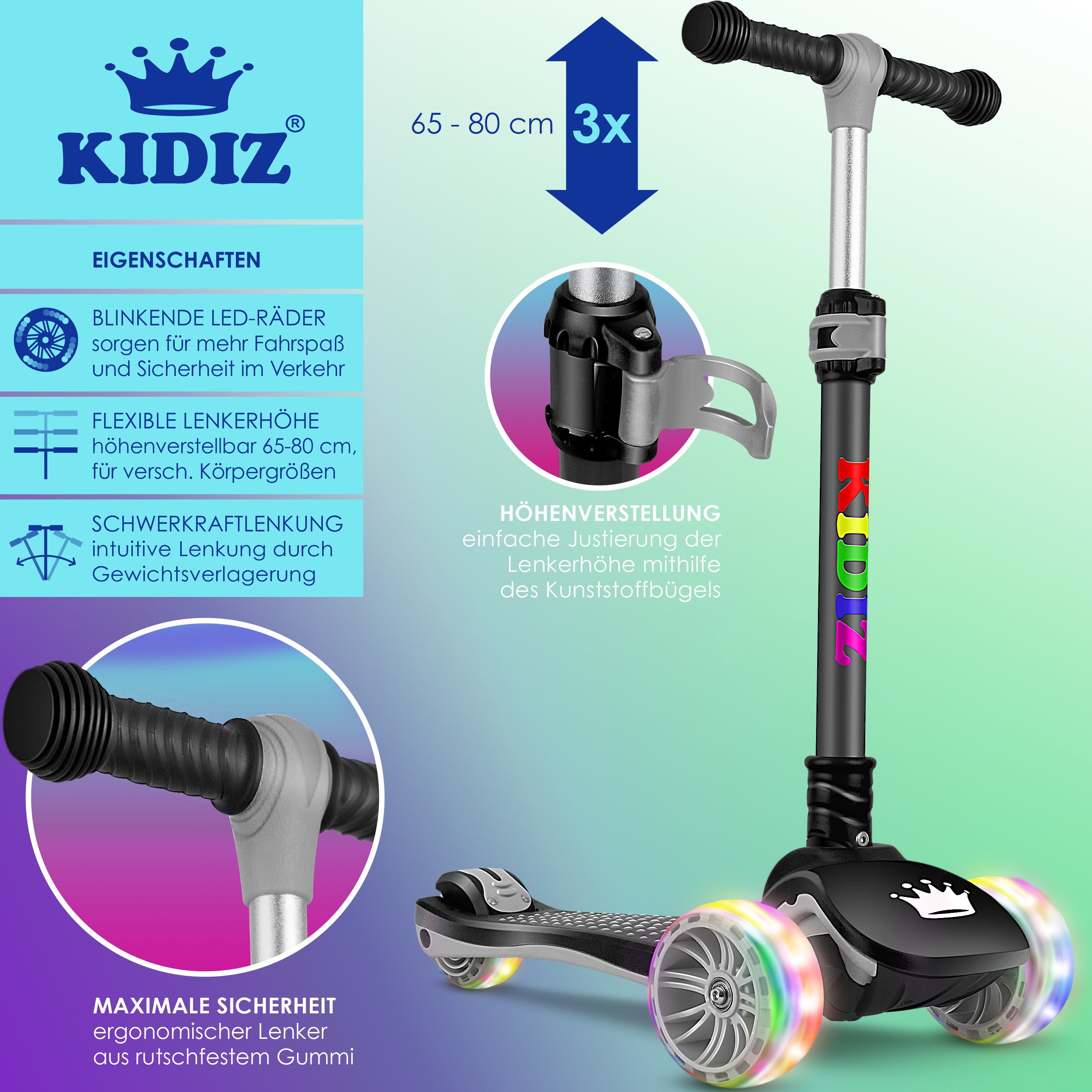 Kinderroller LED Räder Kinderscooter Dreiradscooter Scooter Tretroller Cityrolle 