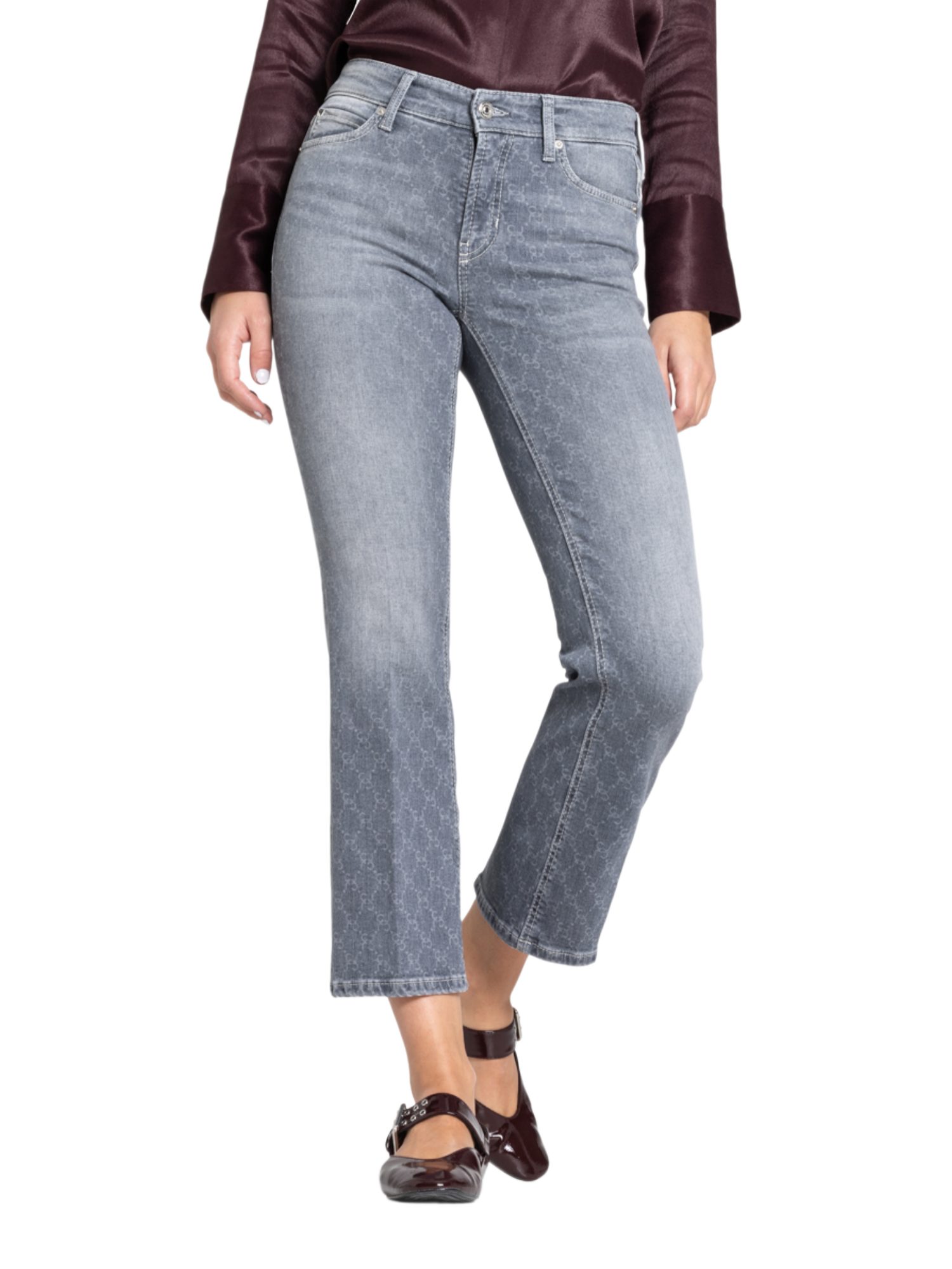 Cambio Stretch-Hose blau, Casual, Baumwolle, Allover-Print, Flared Fit, Mittel