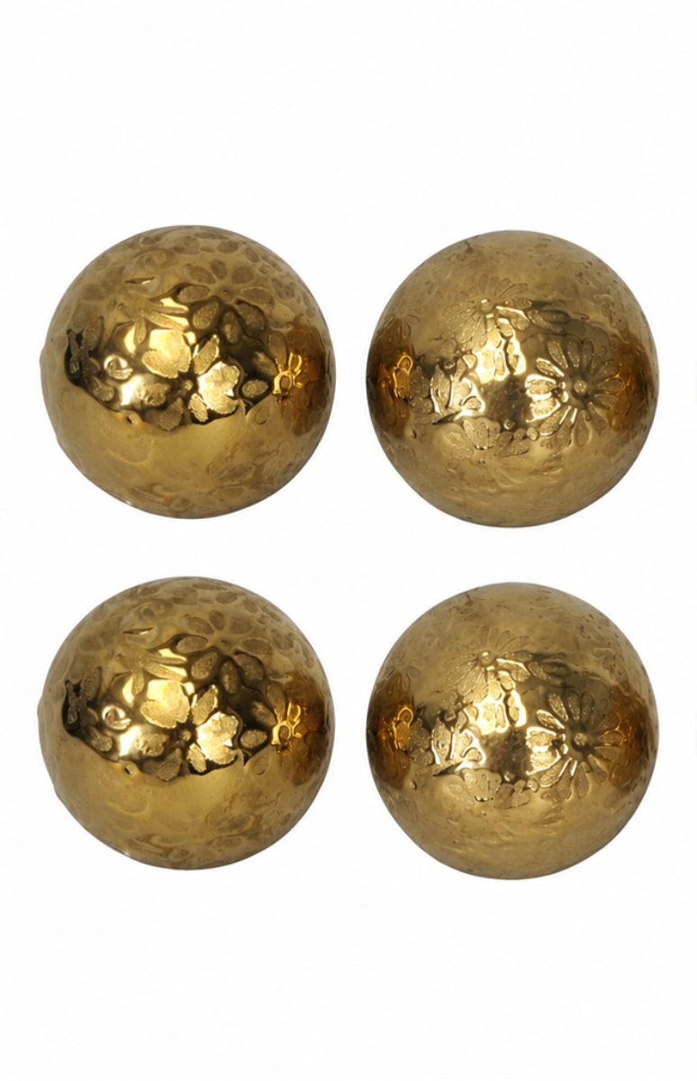 finehomegarden Teichfigur Schwimmkugel gold Ø4cm Blüten Porzellan 2fach sort. (4er Set), (Set, 4-St., 4tlg), Schwimmende Deko Kugeln für Teich & Wasserschalen Garten