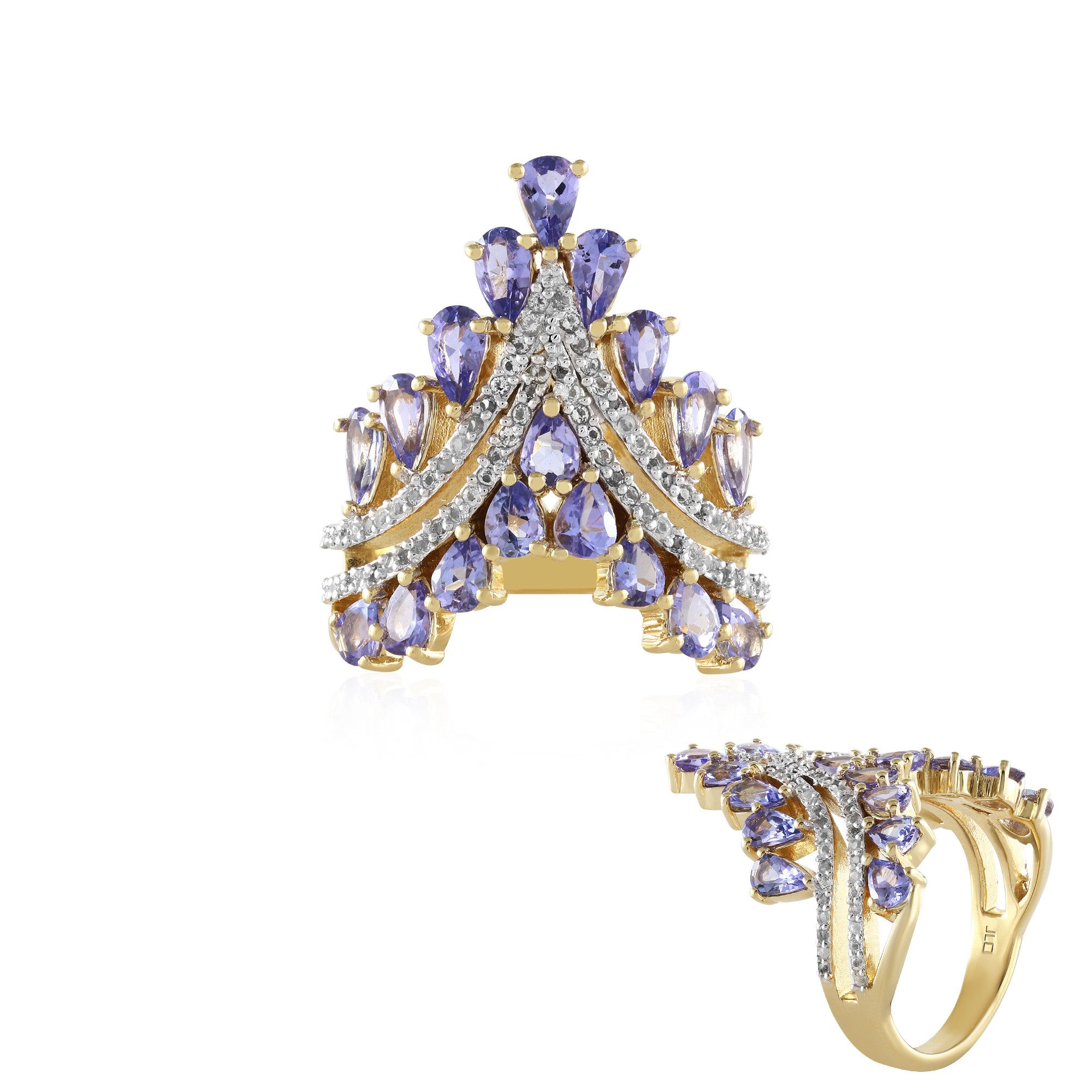 Cavill Silberring Cavill Tansanit Ring Silber 3,04 ct Tropfenform vergoldet Damen (1-tlg)