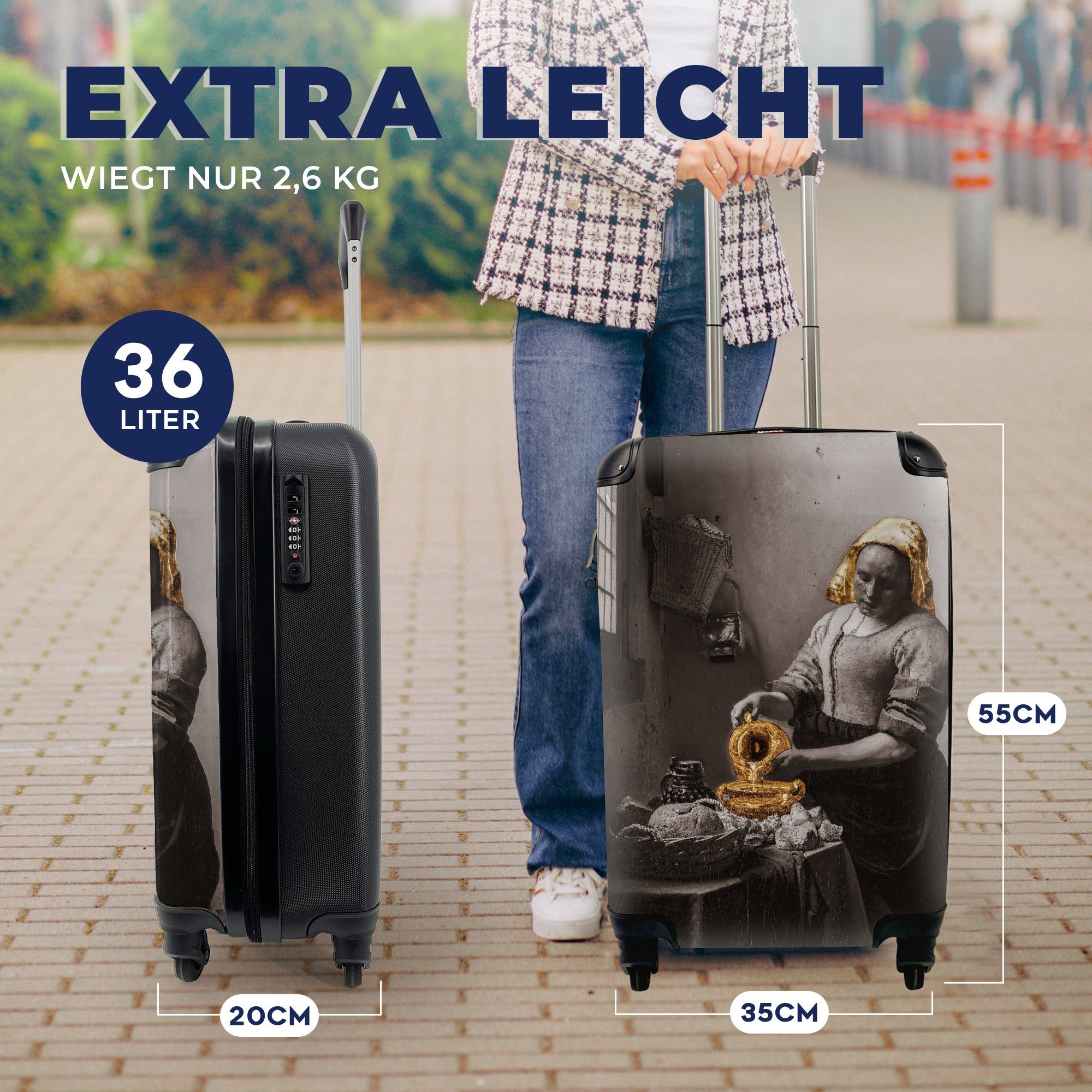 Rollen, Vermeer Trolley, - für 4 Milchmädchen Handgepäckkoffer Ferien, - mit MuchoWow Reisetasche Gold, Handgepäck Reisekoffer rollen, Das Johannes