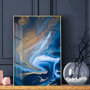 TPFLiving Kunstdruck (OHNE RAHMEN) Poster - Leinwand - Wandbild, Abstrakte Strukturen - (Motive in verschiedenen Größen - auch im 3-er Set erhältlich), Farben: Gold, Schwarz, Blau, Weiß - Größe: 13x18cm