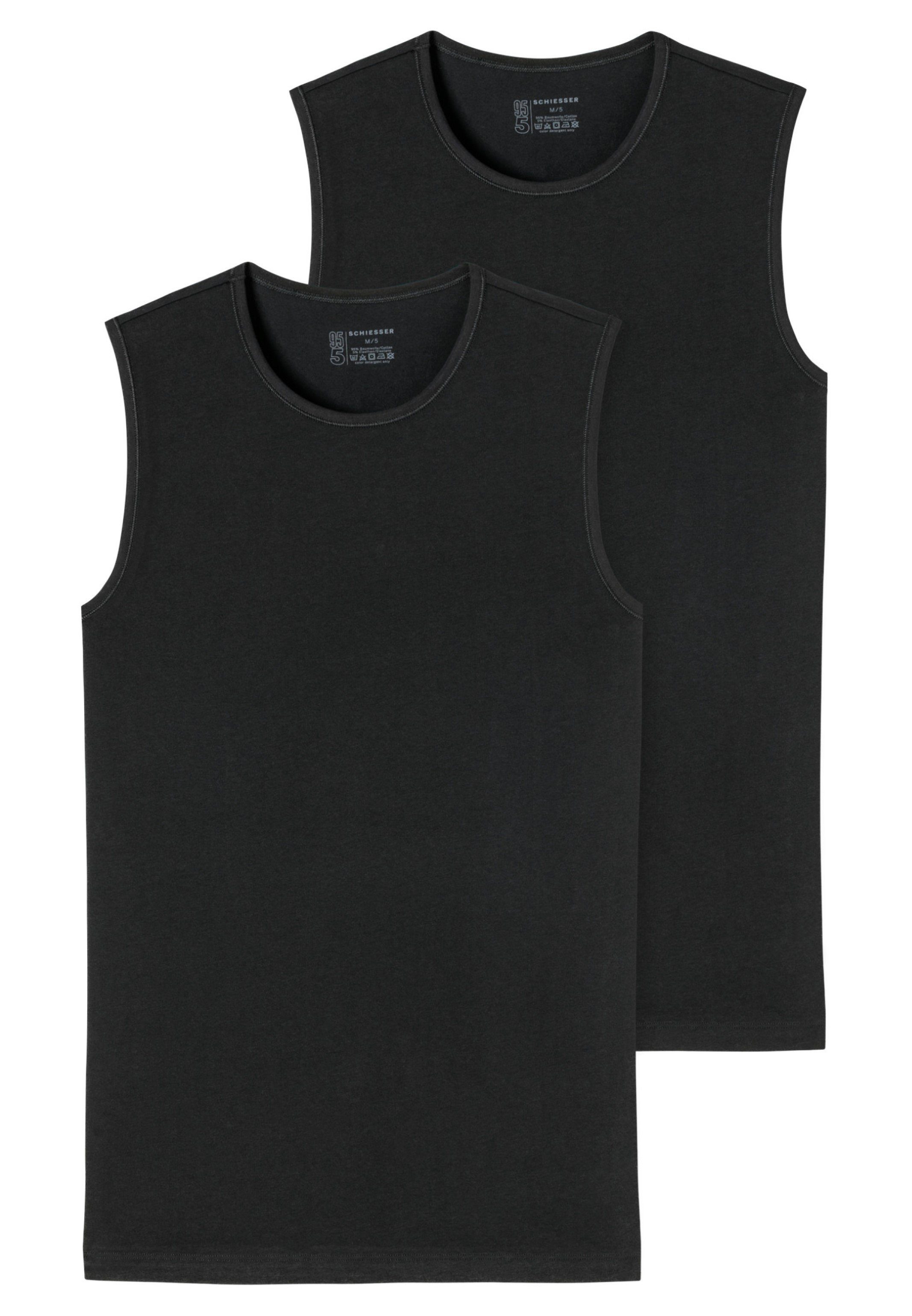 Schiesser Unterhemd 2er-Pack - 95/5 - Organic Cotton (Spar-Set, 2-St) Unterhemd / Tanktop - Baumwolle - Komfortabler Rundhalsausschnitt Schwarz