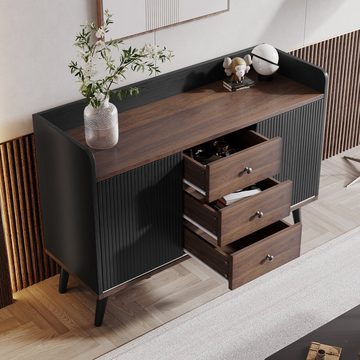 Ulife Sideboard Beistellschrank Kommode mit 2 Türen und 3 Schubladen, Moderne Holzfarbe-Sideboard mit Stauraumregalen, H80/L117,5/T40 cm