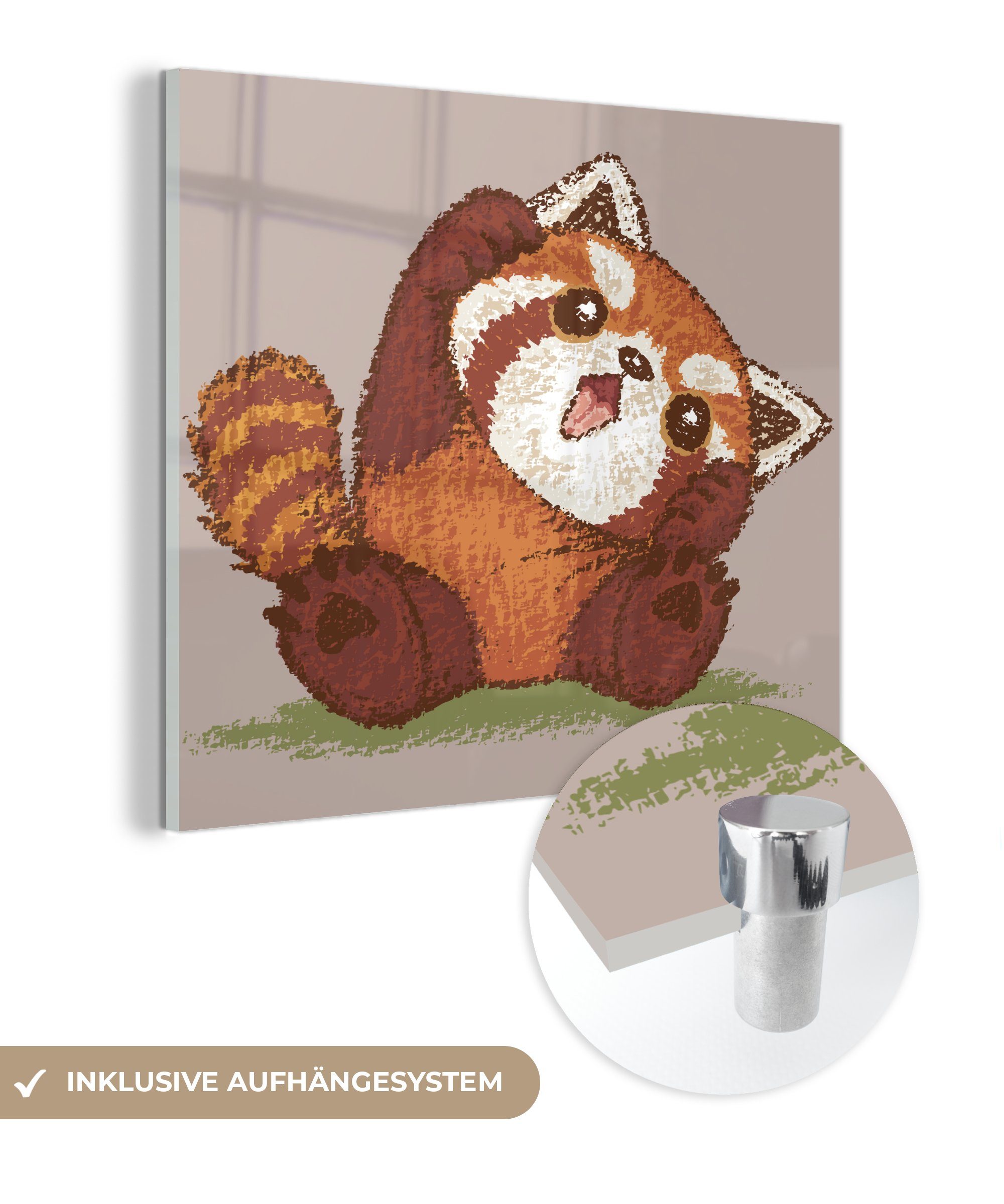 MuchoWow Acrylglasbild Illustration eines glücklichen roten Pandas, (1 St), Glasbilder - Bilder auf Glas Wandbild - Foto auf Glas - Wanddekoration