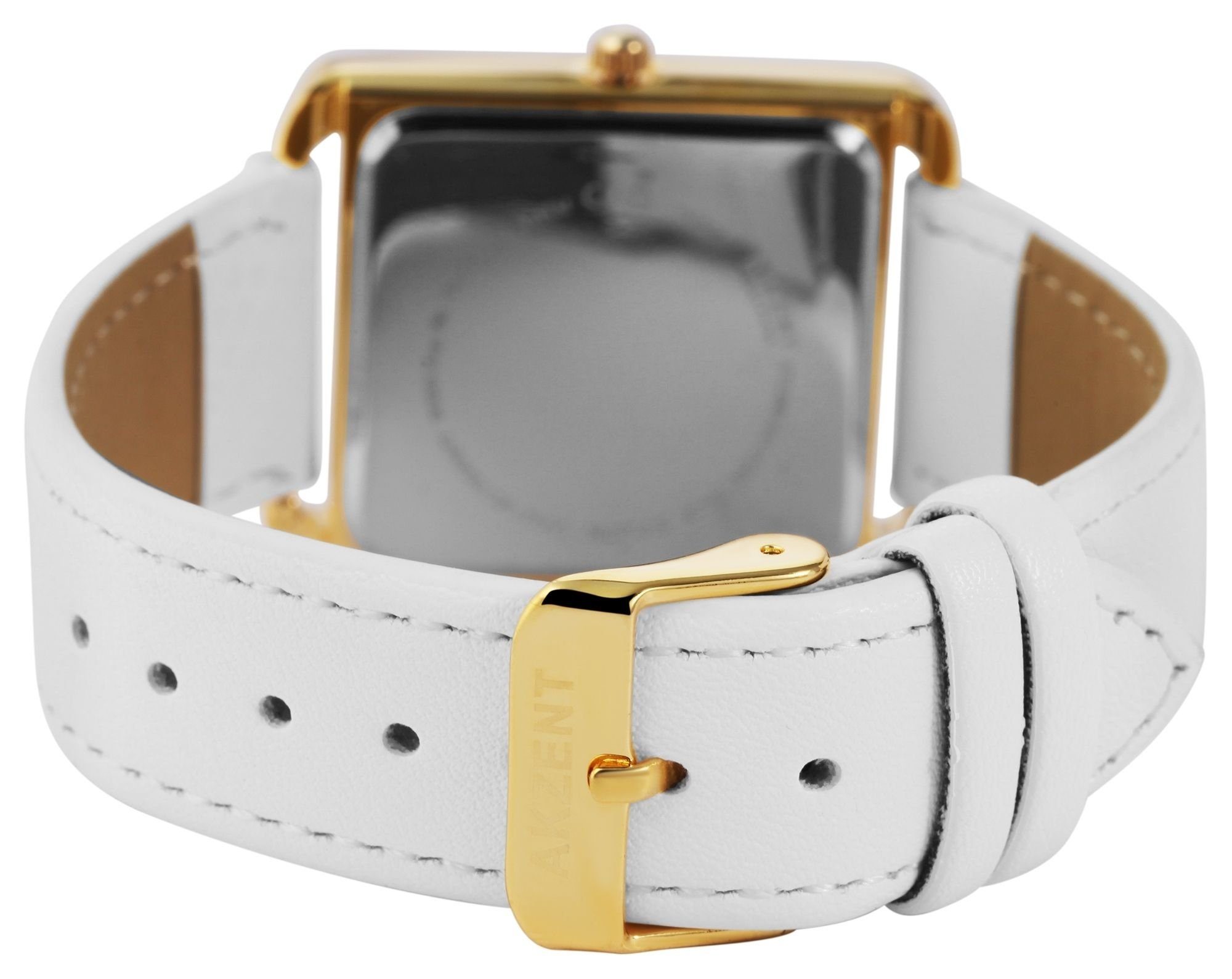 AKZENT Quarzuhr Lederimitationsband Rabia mit goldfarbig2 rechteckig Damen Armbanduhr