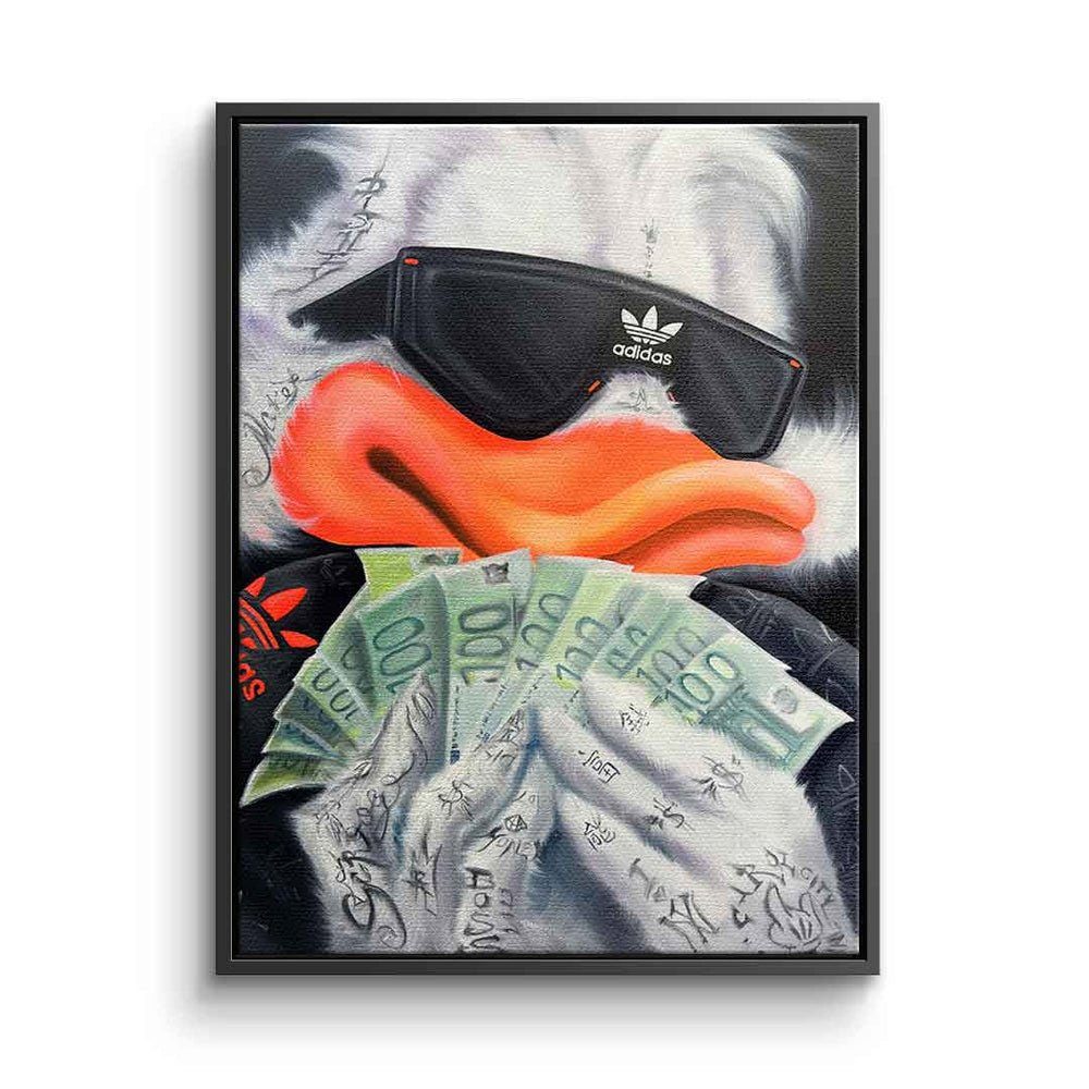 DOTCOMCANVAS® Leinwandbild Counting Money, Leinwandbild Counting Money Duck comic Pop Art hochkant hustle