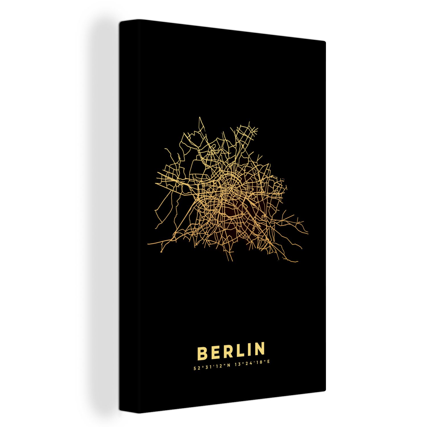 OneMillionCanvasses® Leinwandbild Berlin - Karte - Gold - Stadtplan, (1 St), Leinwandbild fertig bespannt inkl. Zackenaufhänger, Gemälde, 20x30 cm