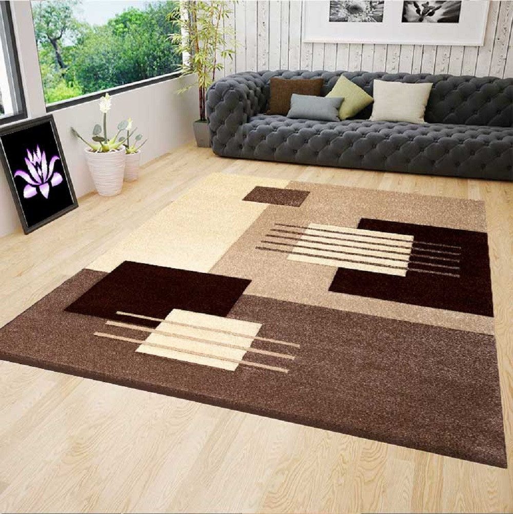 Vimoda Designteppich Teppich Kurzflor Wohnzimmer Beige, Rechteckig, Höhe: 1 günstig online kaufen