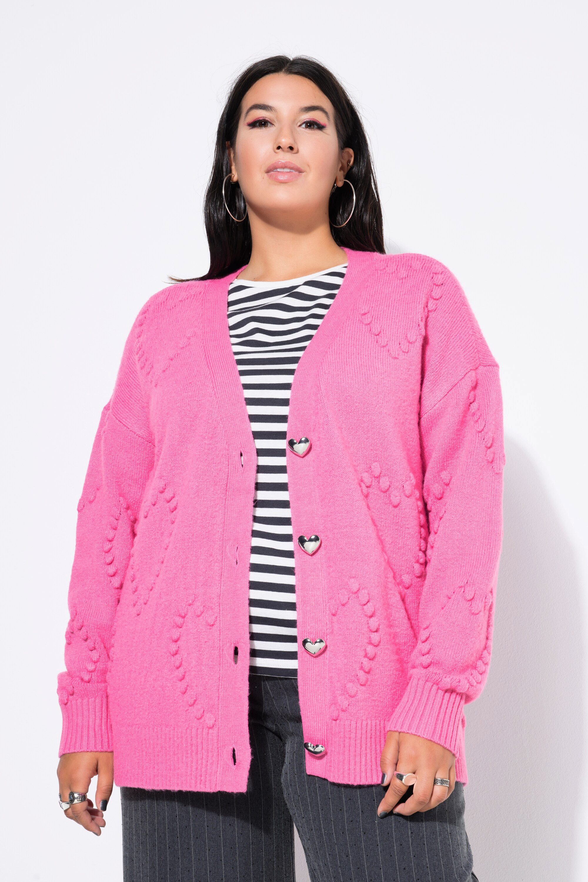 Studio Untold Strickjacke Strickjacke oversized Heart-Muster V-Ausschnitt günstig online kaufen