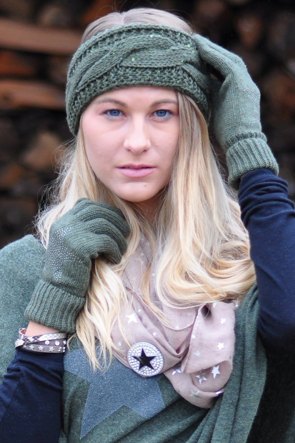 styleBREAKER Stirnband Grobstrick Stirnband mit Pailletten (1-St) günstig online kaufen