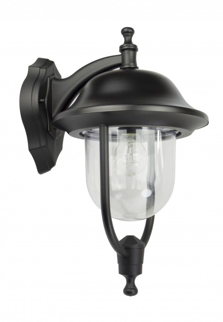 Licht-Erlebnisse Außen-Wandleuchte BERLAAR, ohne Leuchtmittel, Wandlaterne Schwarz IP43 regengeschützt E27 Aluguss Kunstglas H: 44 cm