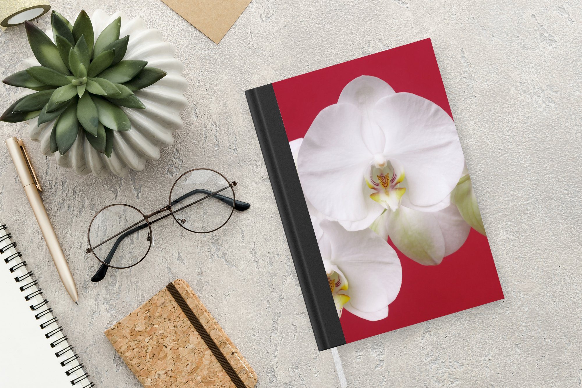 Orchidee Weiße Rot, Notizbuch Journal, auf Seiten, Notizheft, MuchoWow Haushaltsbuch Merkzettel, 98 A5, Tagebuch,