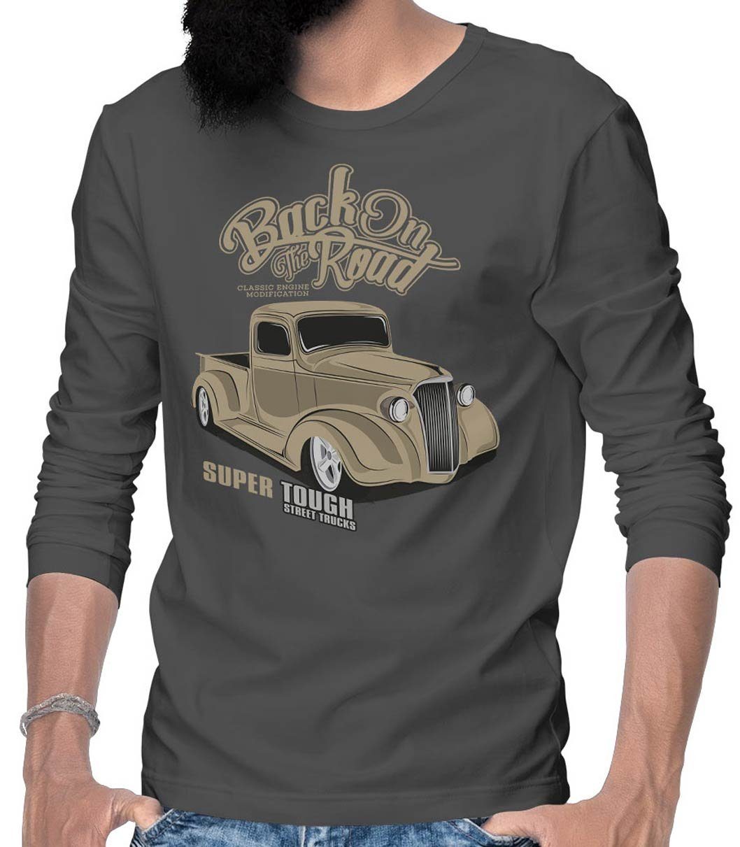 Pick Back / Road Longsleeve T-Shirt Motiv Rebel US-Car Wheels The mit Herren On Up Auto Langarm Grau On