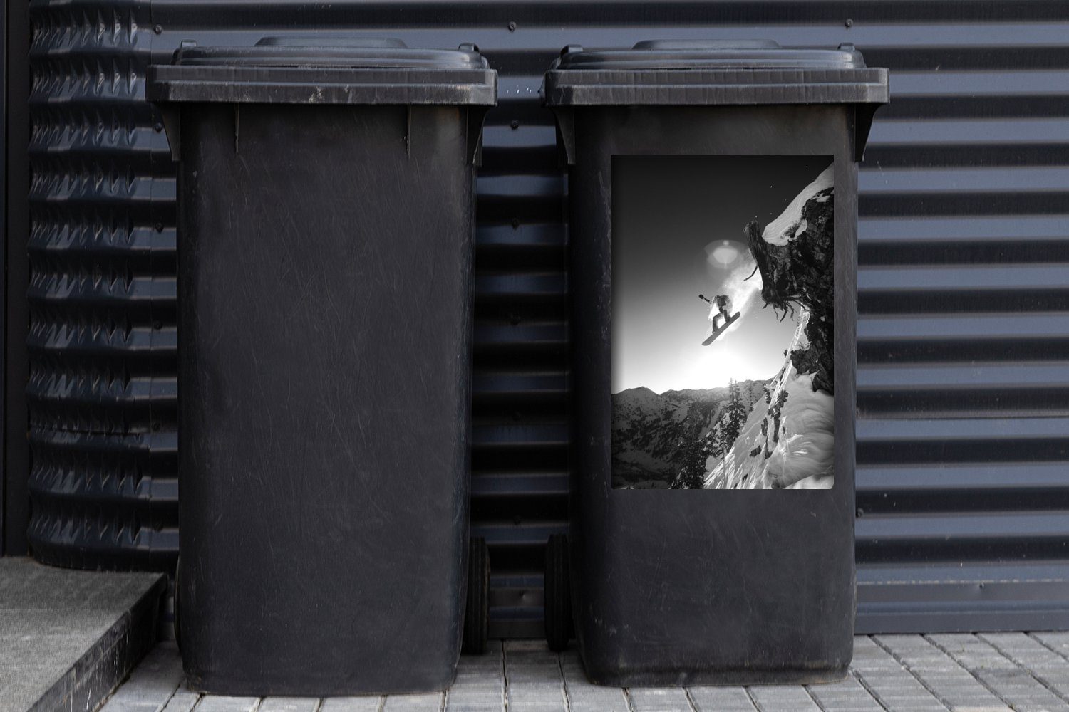 (1 Mülltonne, den Abfalbehälter eine MuchoWow Container, Wandsticker St), Mülleimer-aufkleber, stürzt Klippe Sticker, Bergen oben Snowboarder hoch Ein - in über