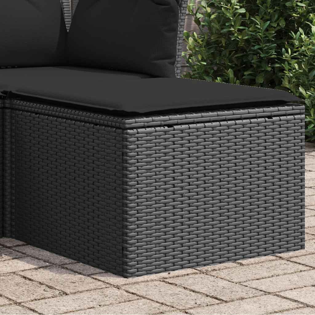 vidaXL Hocker Gartenhocker mit Kissen Schwarz 55x55x37 cm Poly Rattan (1 St)