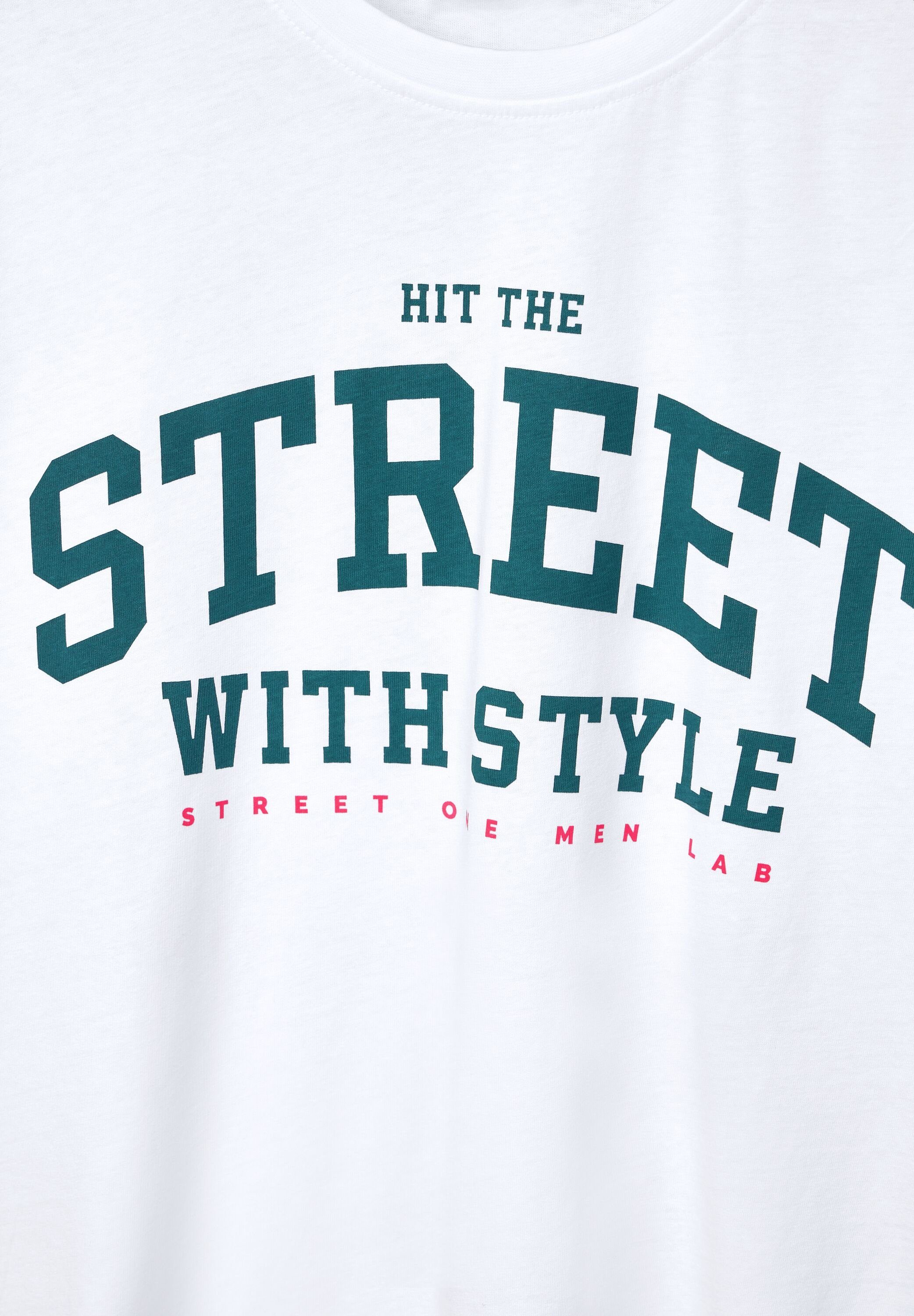 White MEN T-Shirt Wording mit ONE STREET