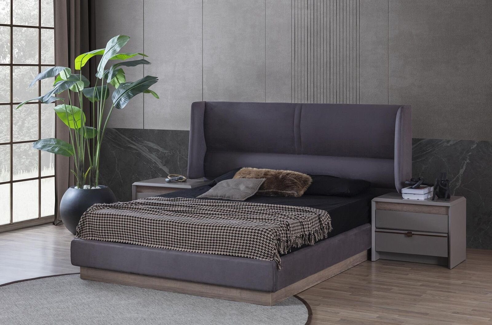 JVmoebel Schlafzimmer-Set Schlafzimmer Set Luxus Komplettes Bett 2x Nachttisch Modern 3tlg, (3-St., 1x Bett + 2x Nachttische), Made in Europa
