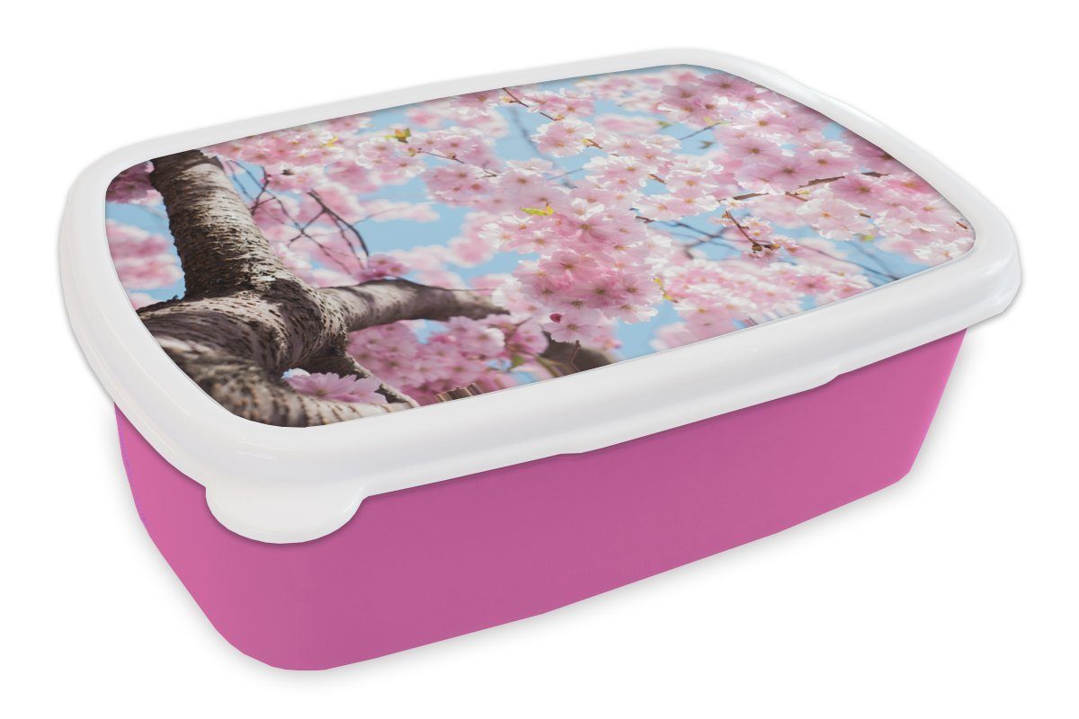 MuchoWow Lunchbox Blumen - Sakura - Baum, Kunststoff, (2-tlg), Brotbox für Erwachsene, Brotdose Kinder, Snackbox, Mädchen, Kunststoff rosa