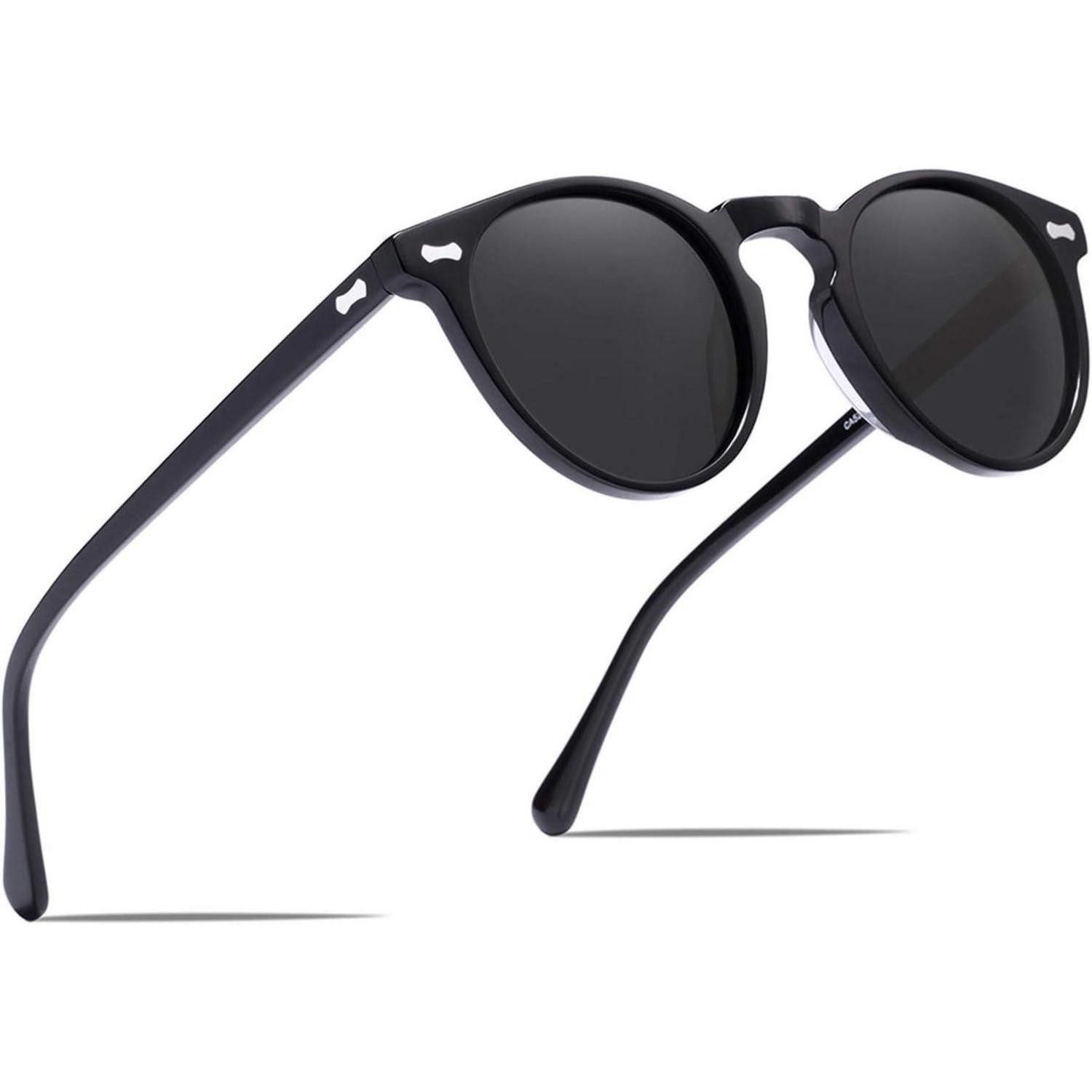 LuxusKollektion Retrosonnenbrille Sonnenbrille rund Damen polarisierte UV A Rahmen Schwarz Linsen Grau
