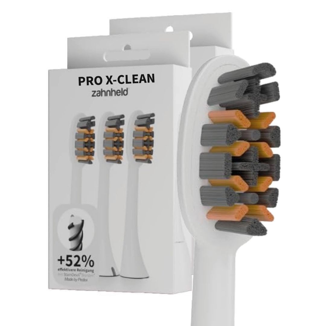 Zahnheld Aufsteckbürsten Ersatzbürsten Pro X-Clean für Schallzahnbürste Gero, im 3er, 6er oder 9er Set, Zahnpflege Set, Wechselköpfe, sanfte Reinigung, plastikfrei verpackt, 6 Stück, weiß