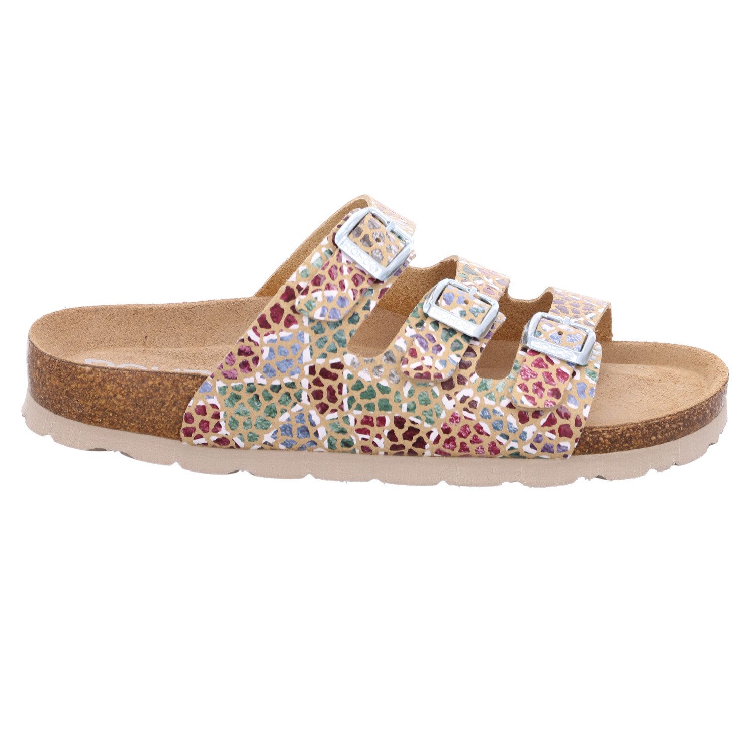 Rohde Alba Pantolette Sommerschuh, Schlappen, Hausschuh mit buntem Druck, G-Weite = weit