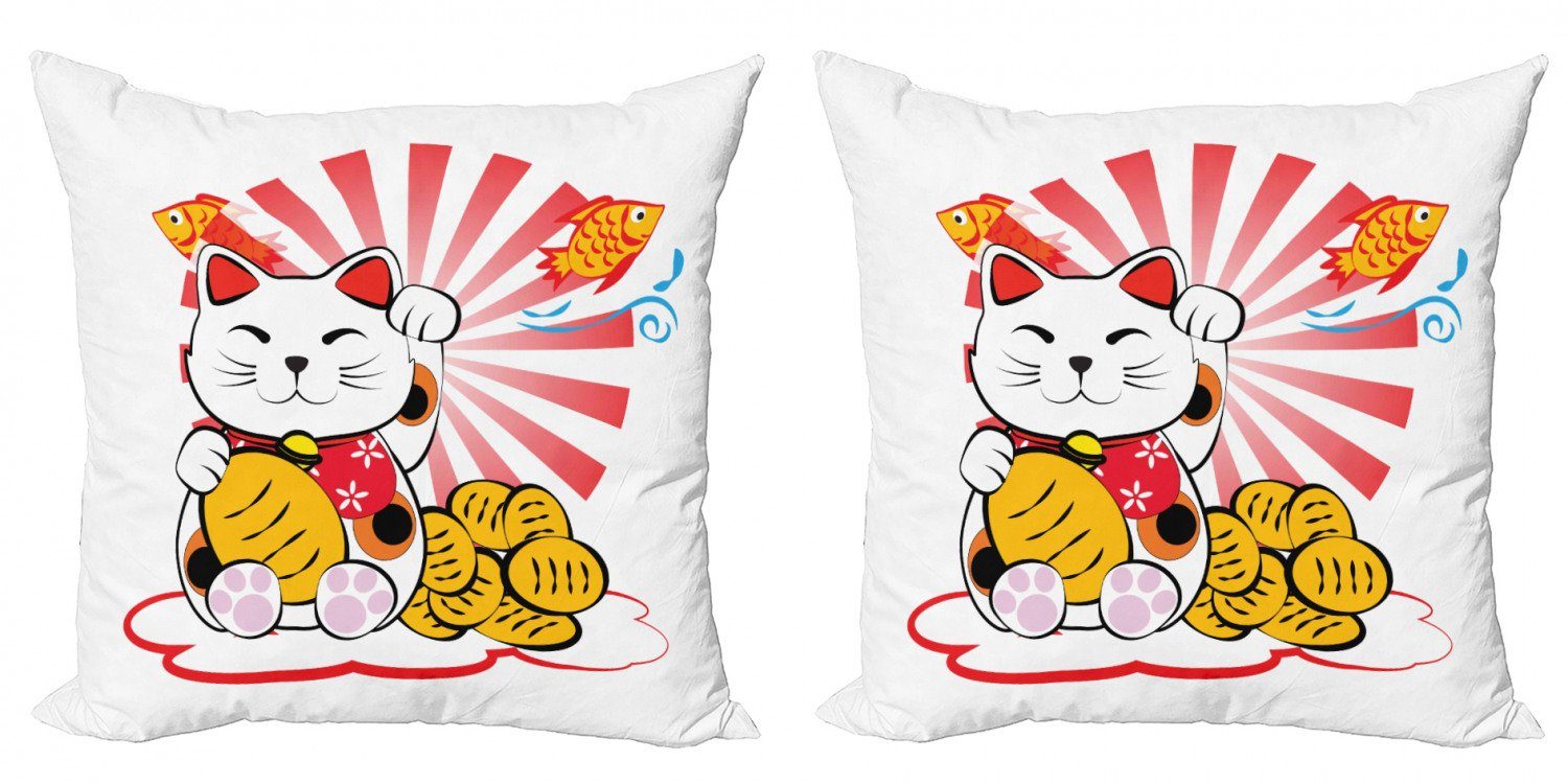 Doppelseitiger Digitaldruck, Abakuhaus Accent Kissenbezüge (2 Katze Stück), Modern Cat japanische Gräten Lucky