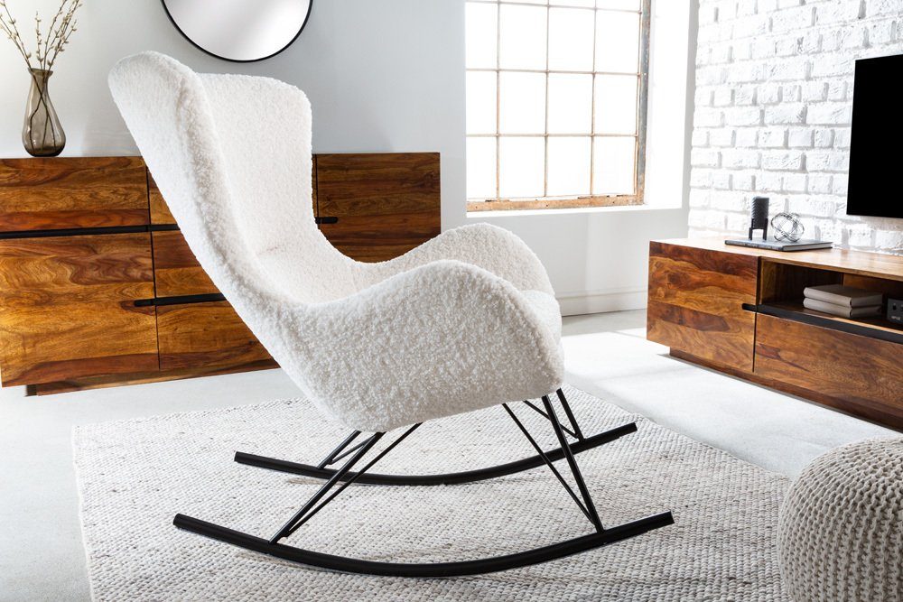 riess-ambiente Schaukelstuhl SCANDINAVIA SWING weiß / schwarz (Einzelartikel, 1 St), Wohnzimmer · Bouclé · Metall · Teddystoff · Schlafzimmer