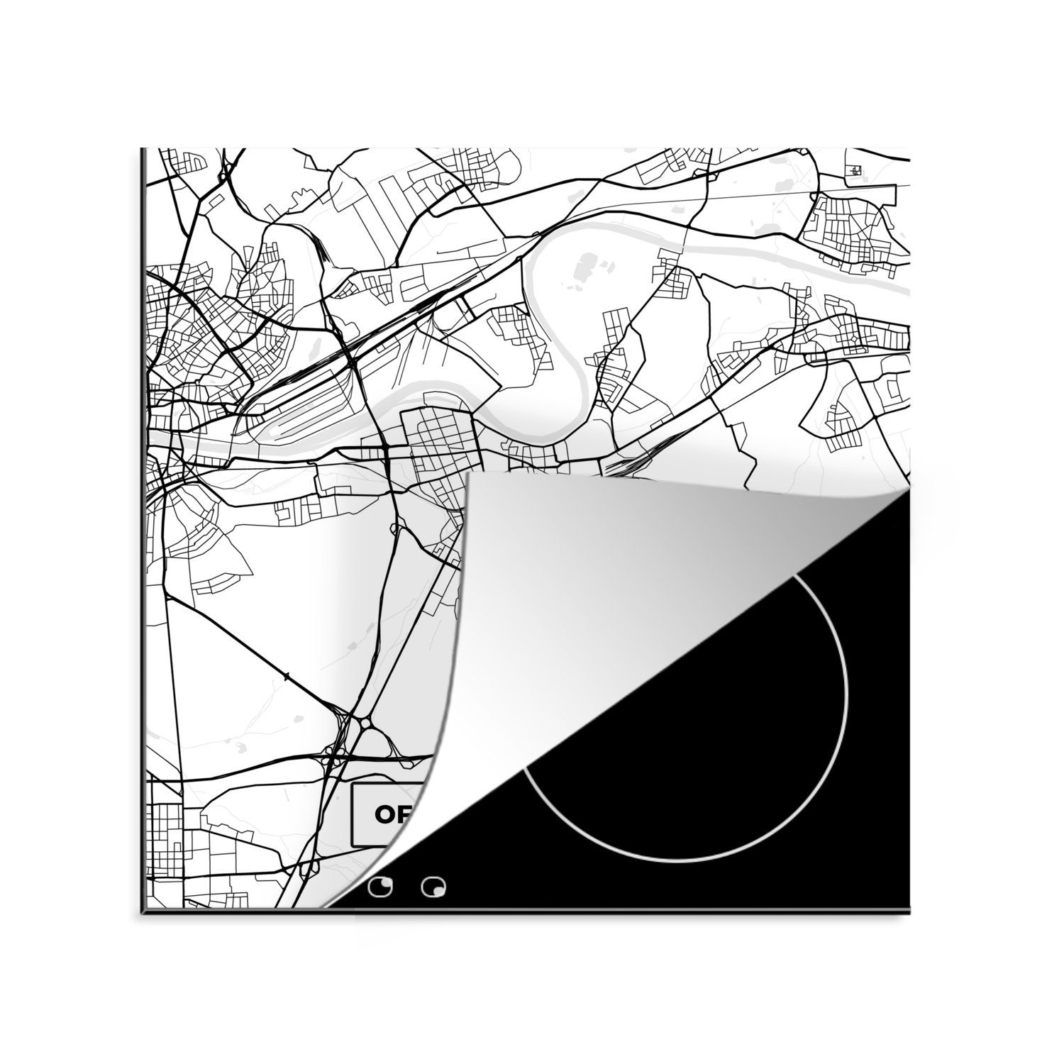 MuchoWow Herdblende-/Abdeckplatte Offenbach am Main - Stadtplan - Karte, Vinyl, (1 tlg), 78x78 cm, Ceranfeldabdeckung, Arbeitsplatte für küche