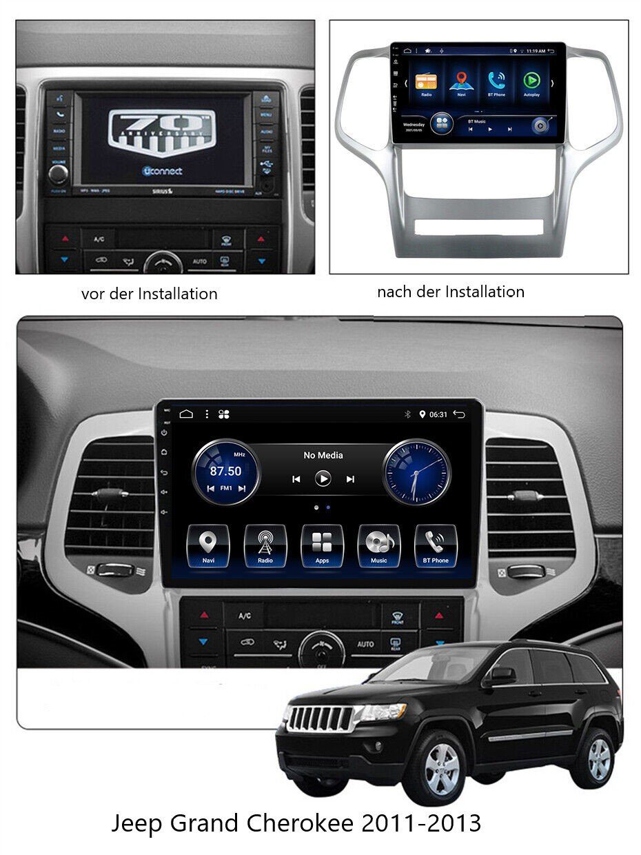 Jeep BT Für Android Cherokee Carplay 2008-2013 Grand FM Einbau-Navigationsgerät Autoradio 9" GABITECH
