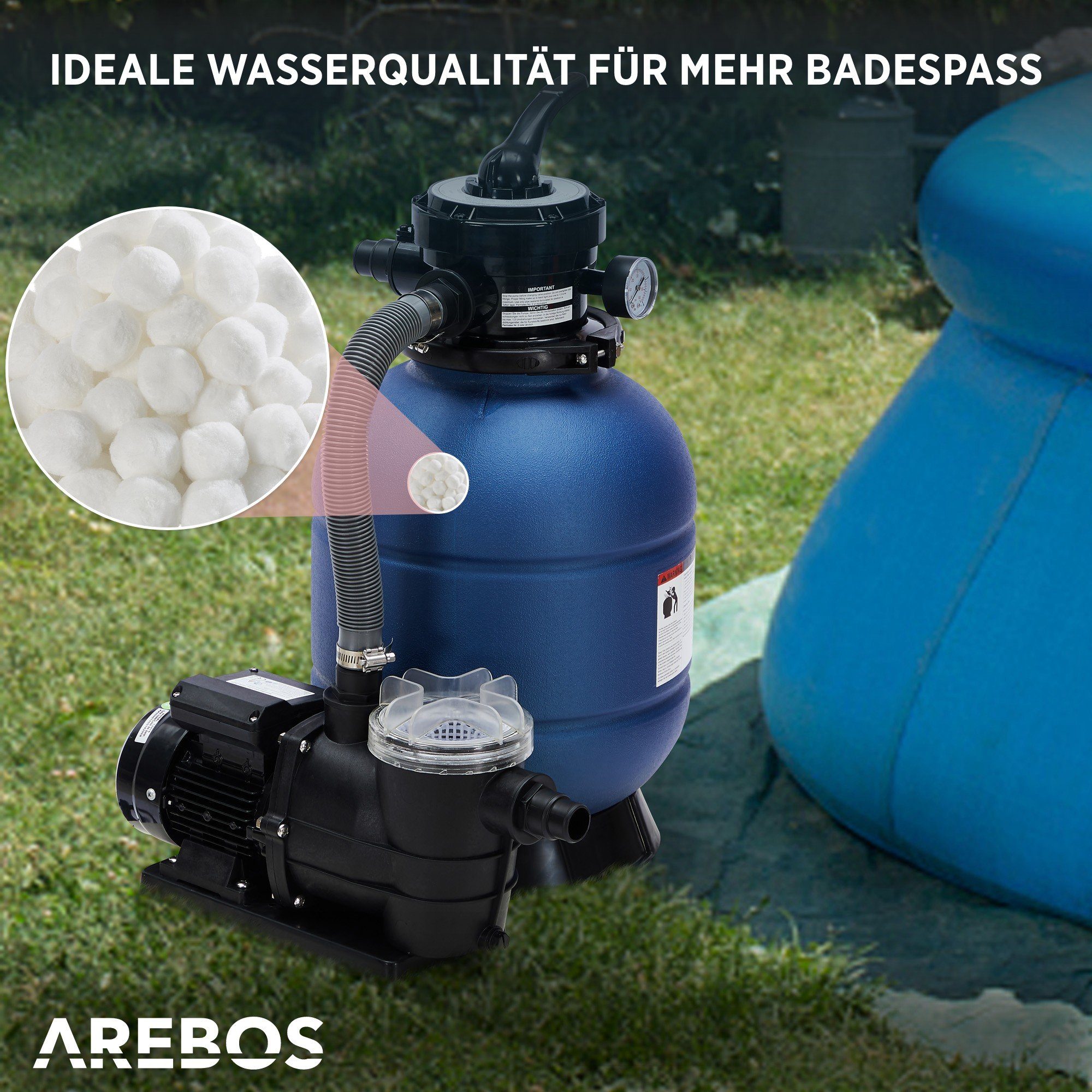 Arebos Sandfilteranlage »mit Pumpe inkl. 1400g Filterbälle + 2m