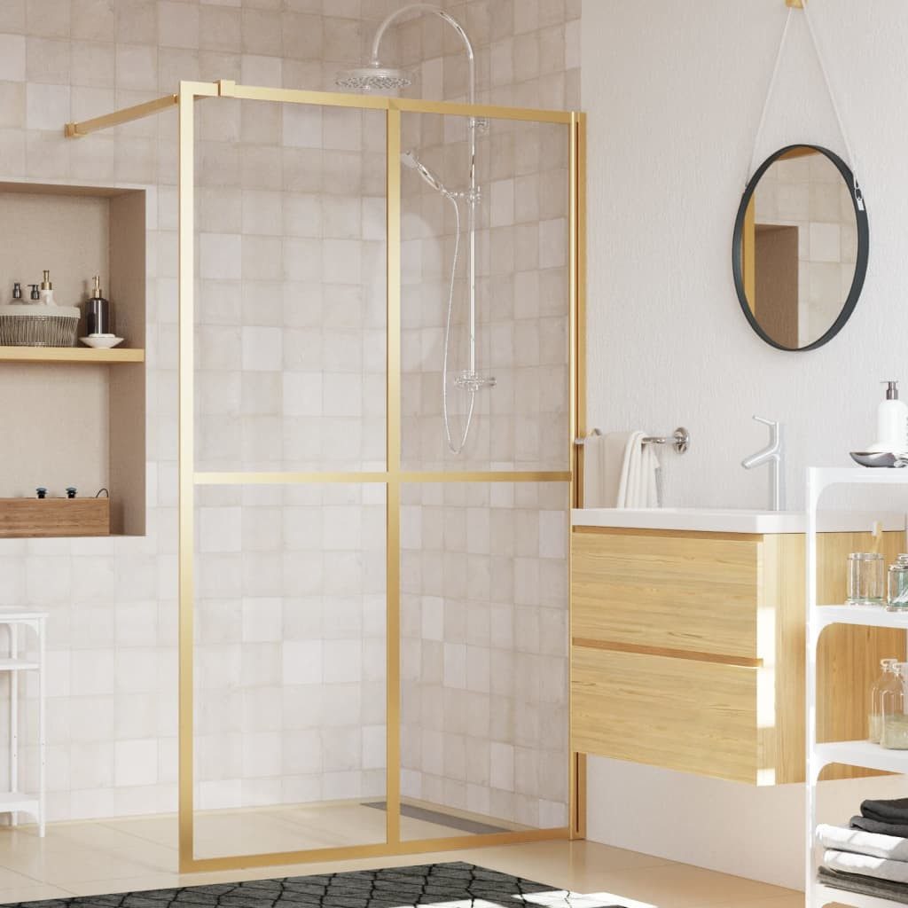 vidaXL Duschwand, Duschwand für Begehbare Dusche ESG Klarglas Golden 140x195cm