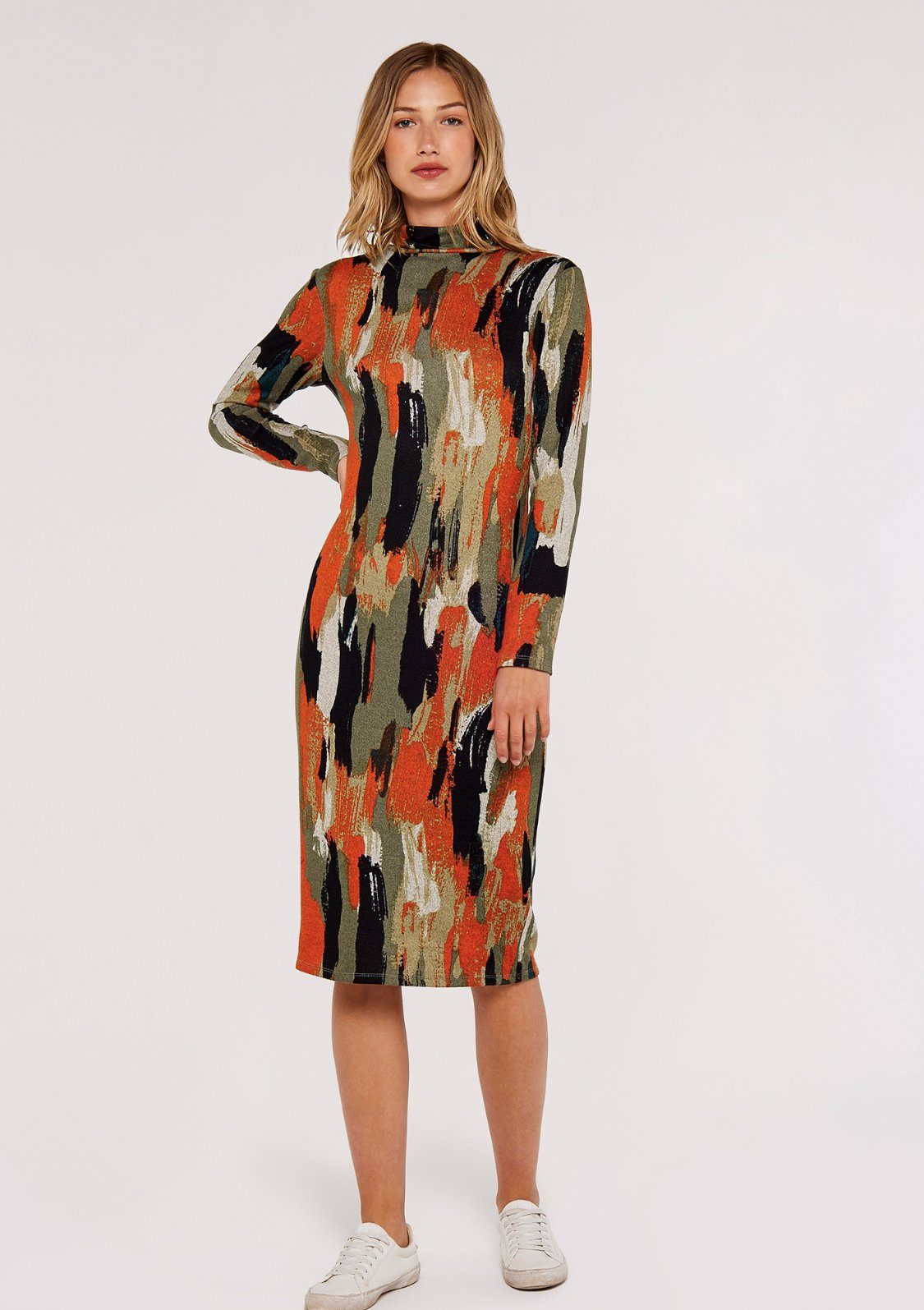 Apricot Druckkleid Paint Splash Column Dress (1-tlg) mit tollem Druck