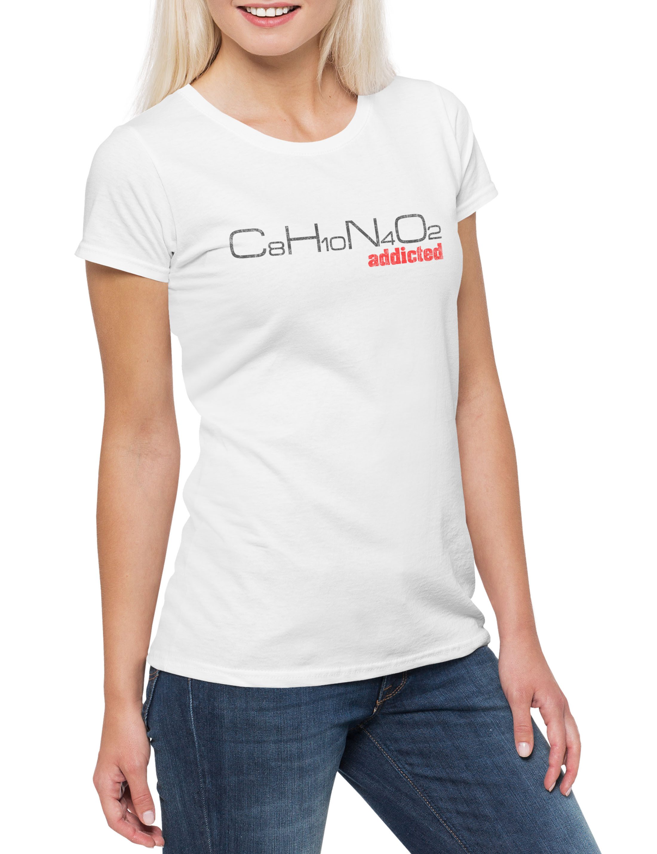 Print-Shirt C8h10n4o2 Addicted Damen T-Shirt Koffein Coffee Chemische Formel