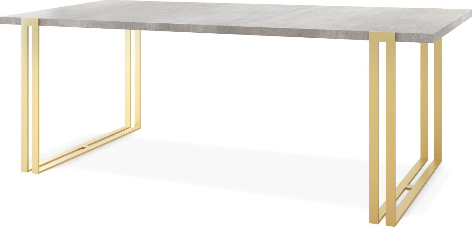 Glamour Marco Tisch WFL mit im Metallbeinen Loft-Stil Grau Gold, Beton Esstisch Ausziehbar GROUP