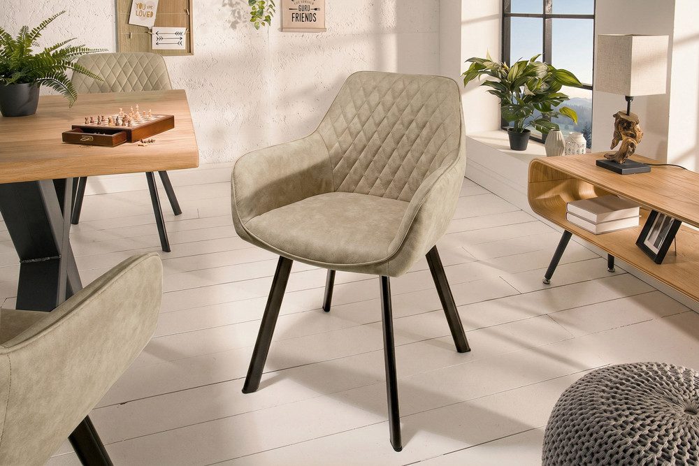 riess-ambiente Polsterstuhl PALERMO beige/schwarz – Microfaser, mit Armlehne, Ziersteppung, modern (Einzelartikel, 1 St), bequeme Polsterung im Retrolook – ideal für Esszimmer oder Küche
