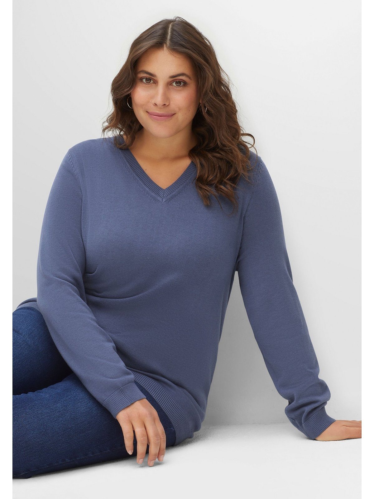 Sheego V-Ausschnitt-Pullover aus indigo Größen Große Feinstrick