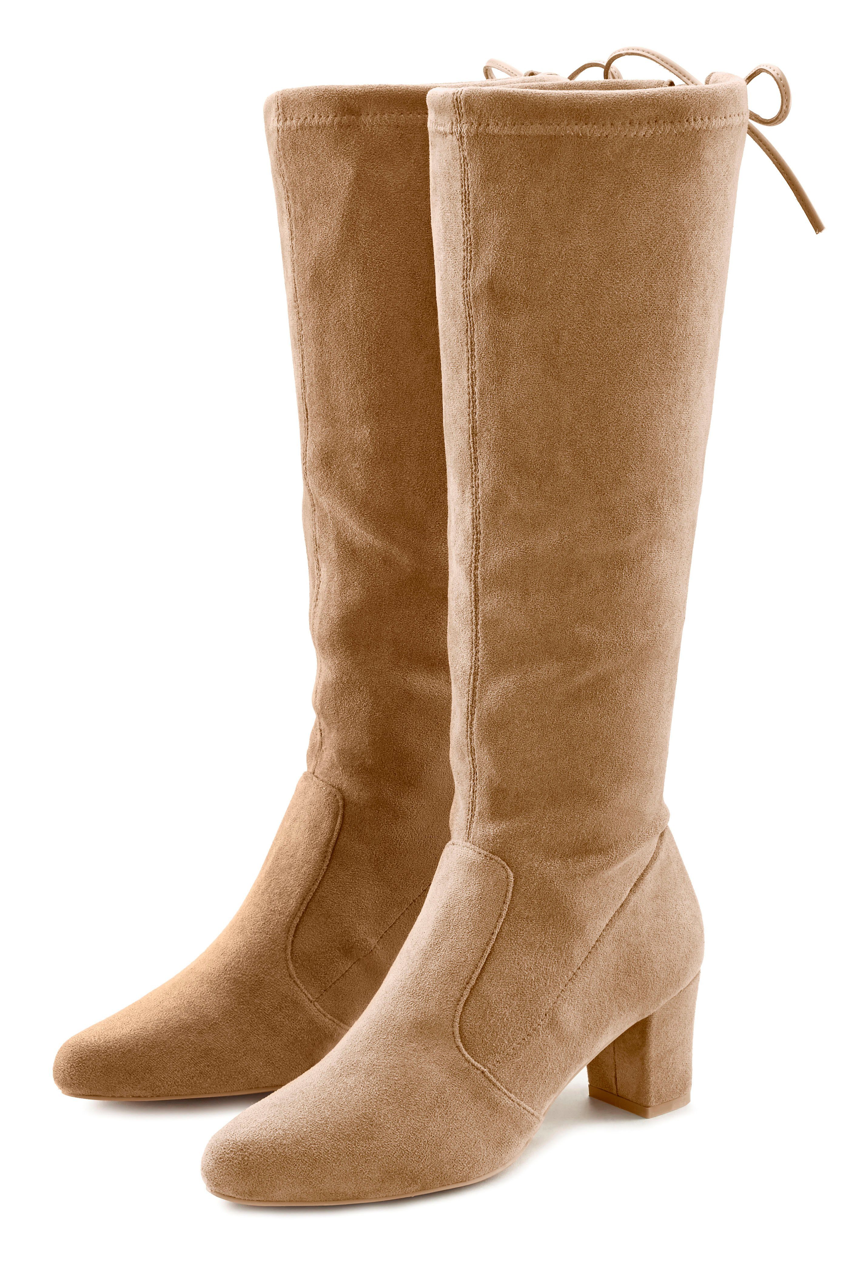 LASCANA Schlupfstiefel Schlupfboots, Slouchy Boots, Slip-On, Stretch & Blockabsatz